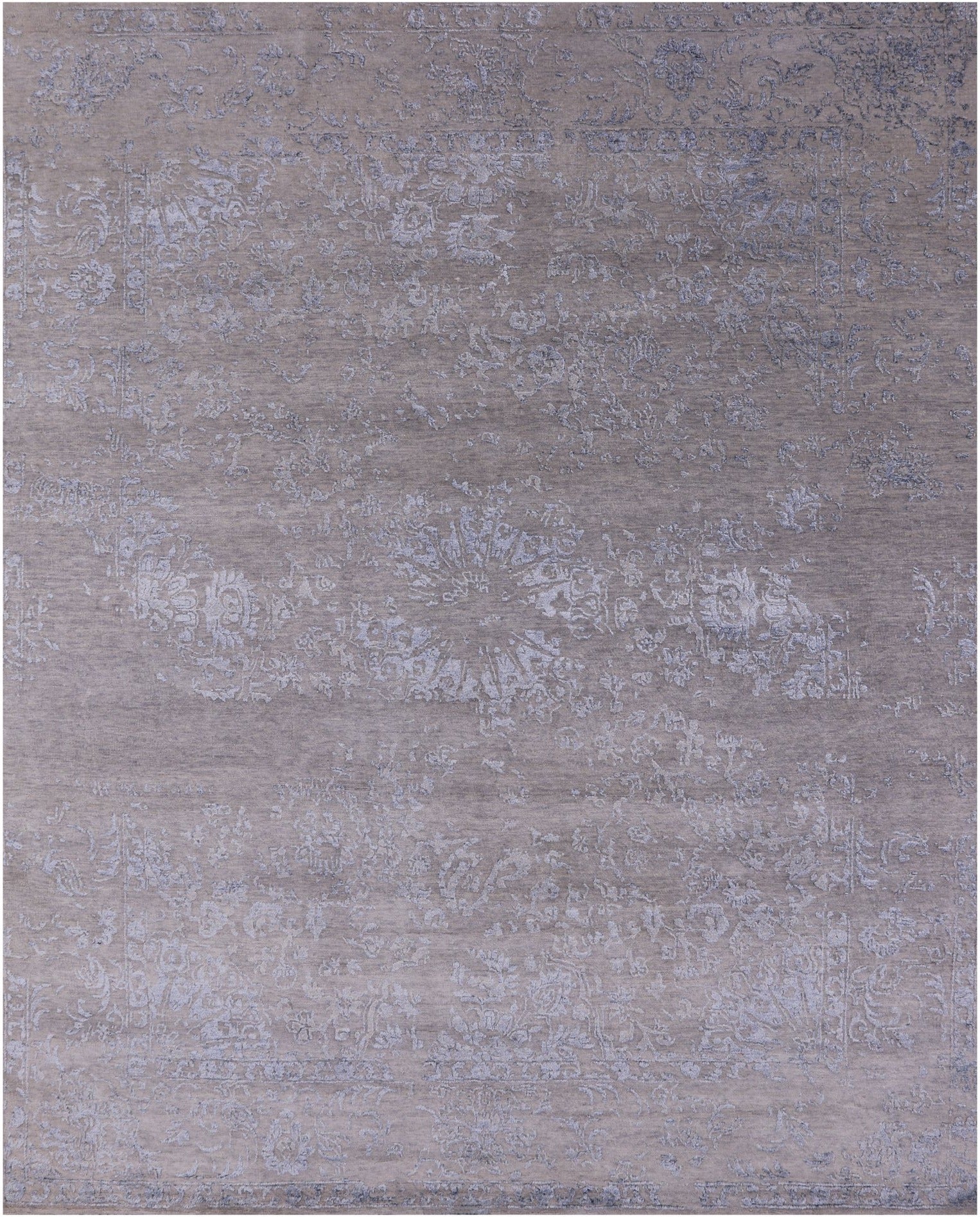 Grey Modern Hand Knotted Wool & Silk Rug - 8' 1" X 10' 0" - Golden Nile