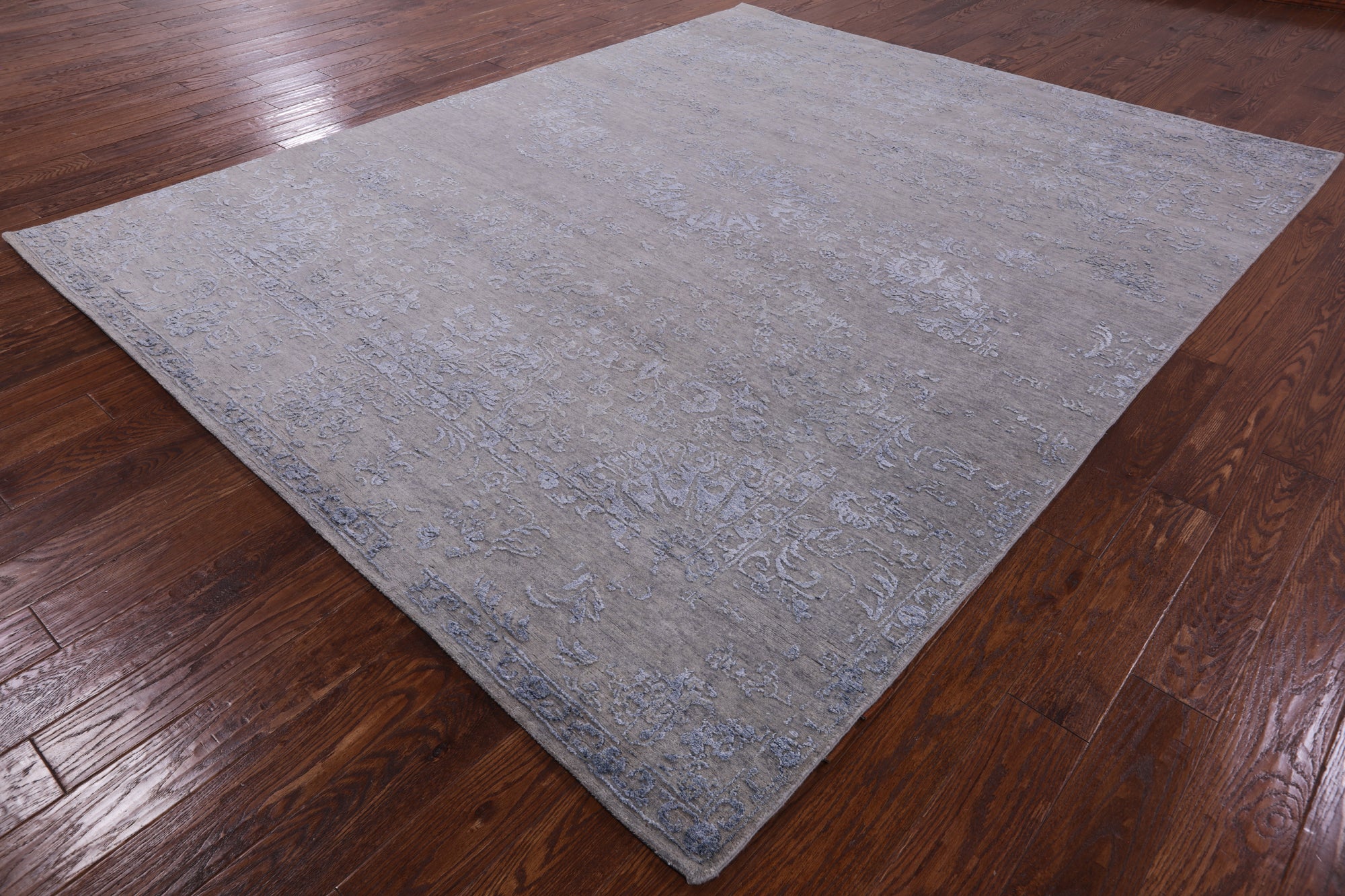 Grey Modern Hand Knotted Wool & Silk Rug - 8' 1" X 10' 0" - Golden Nile