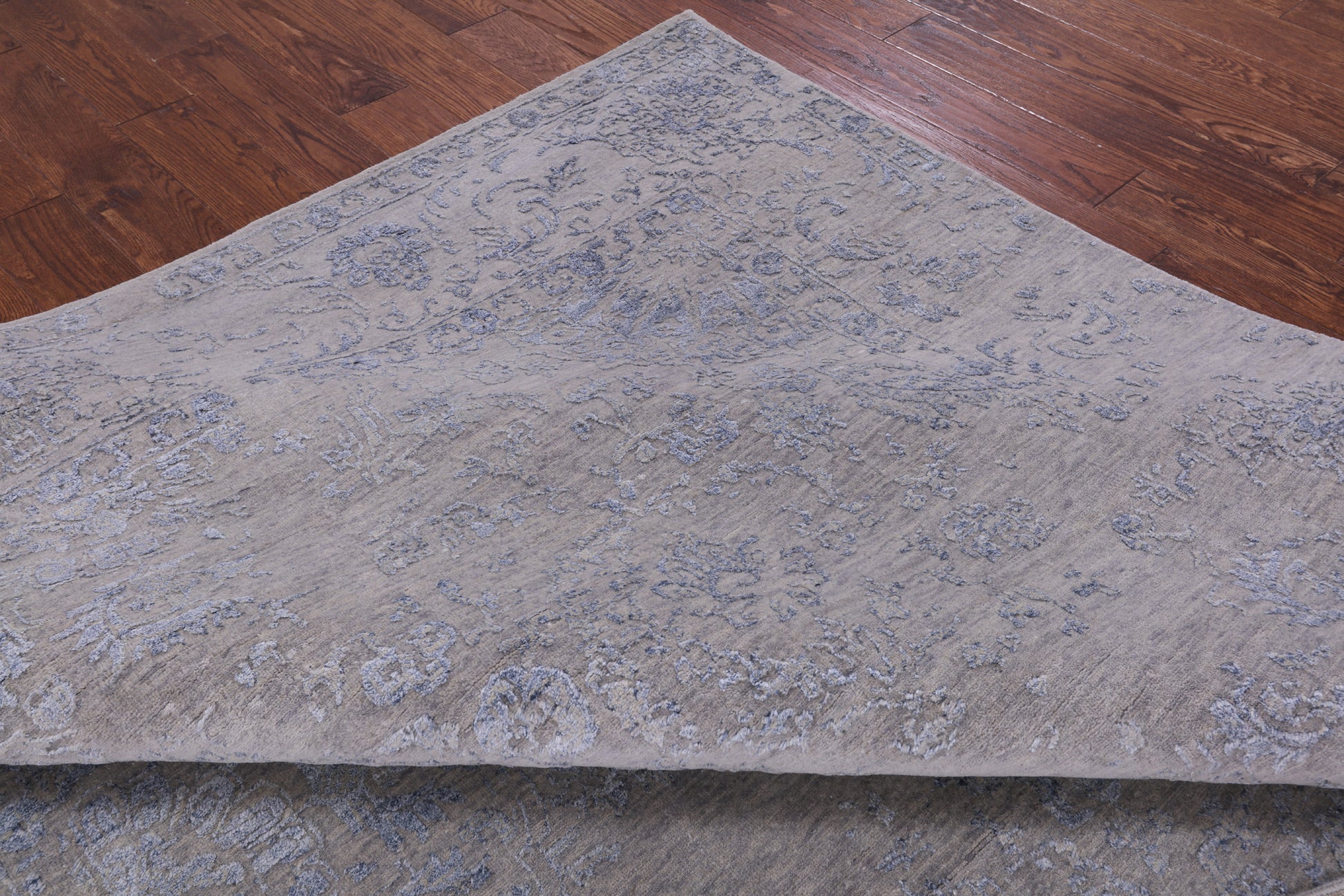 Grey Modern Hand Knotted Wool & Silk Rug - 8' 1" X 10' 0" - Golden Nile