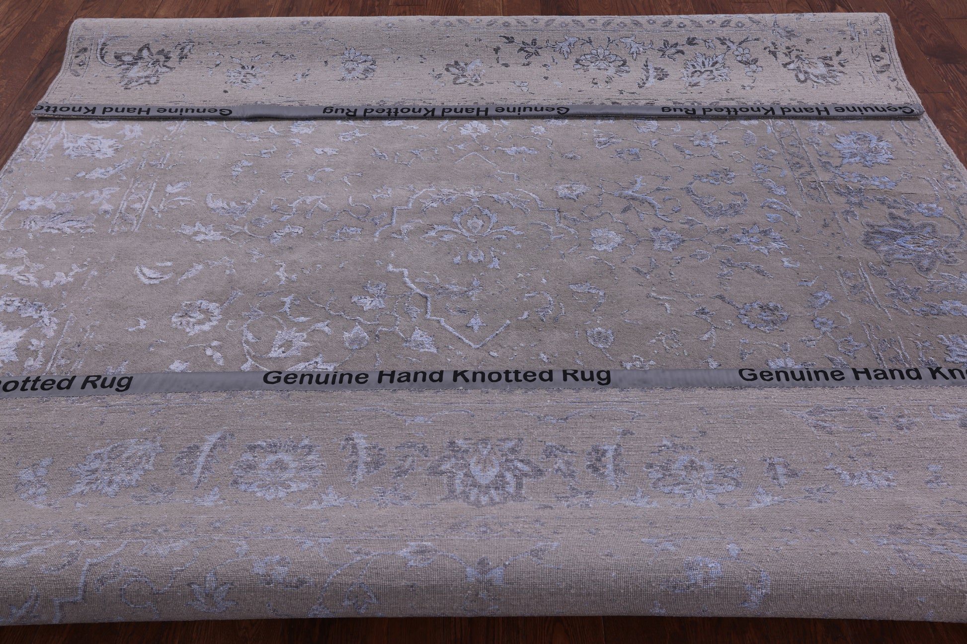Grey Persian Fine Serapi Hand Knotted Wool & Silk Rug - 8' 1" X 10' 2" - Golden Nile