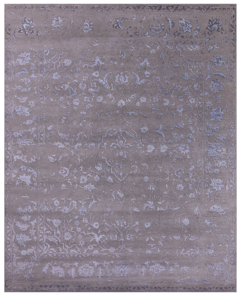 Grey Persian Fine Serapi Hand Knotted Wool & Silk Rug - 8' 1" X 10' 2" - Golden Nile