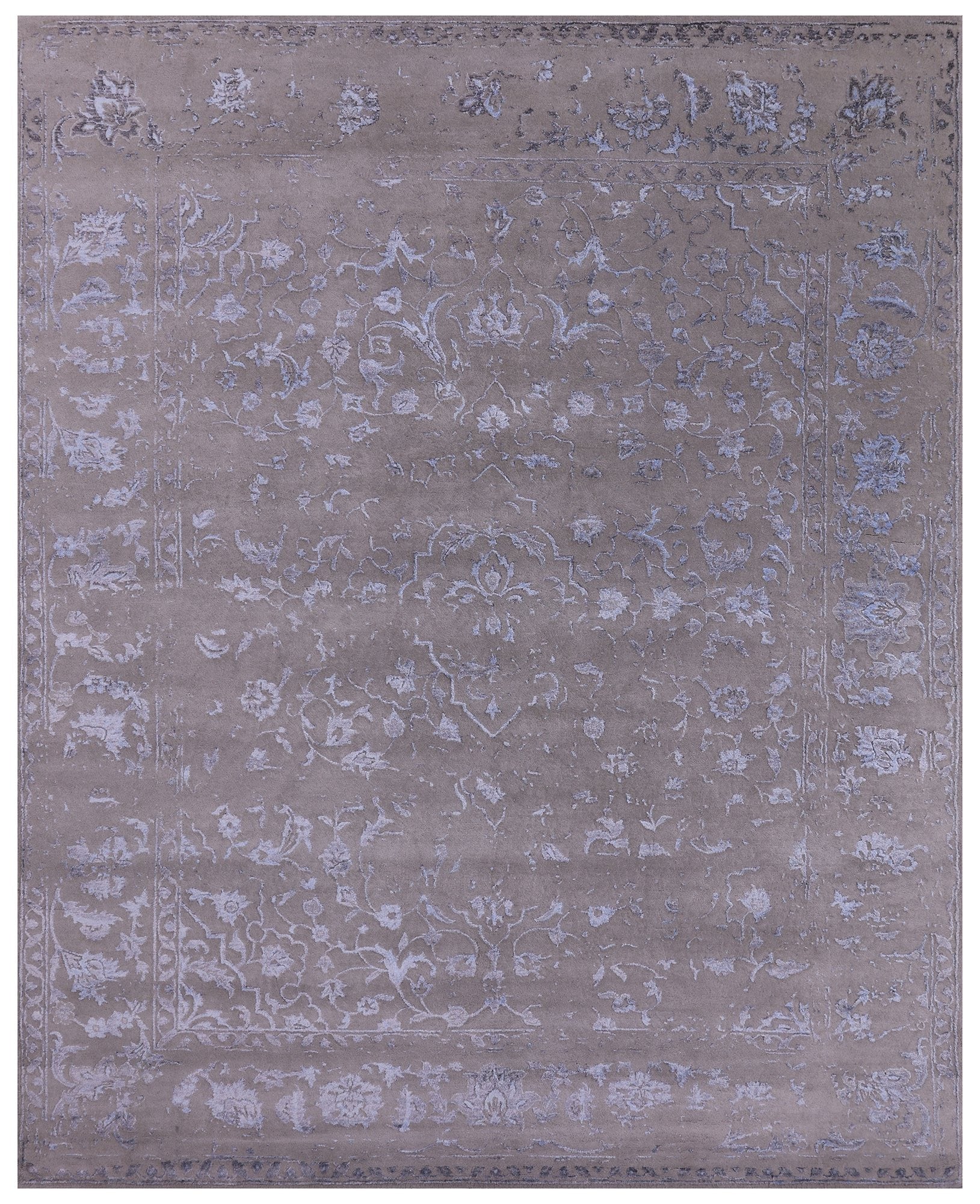 Grey Persian Fine Serapi Hand Knotted Wool & Silk Rug - 8' 1" X 10' 2" - Golden Nile