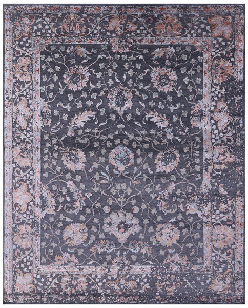 Grey Modern Handmade Wool & Silk Rug - 8' 1" X 10' 2" - Golden Nile