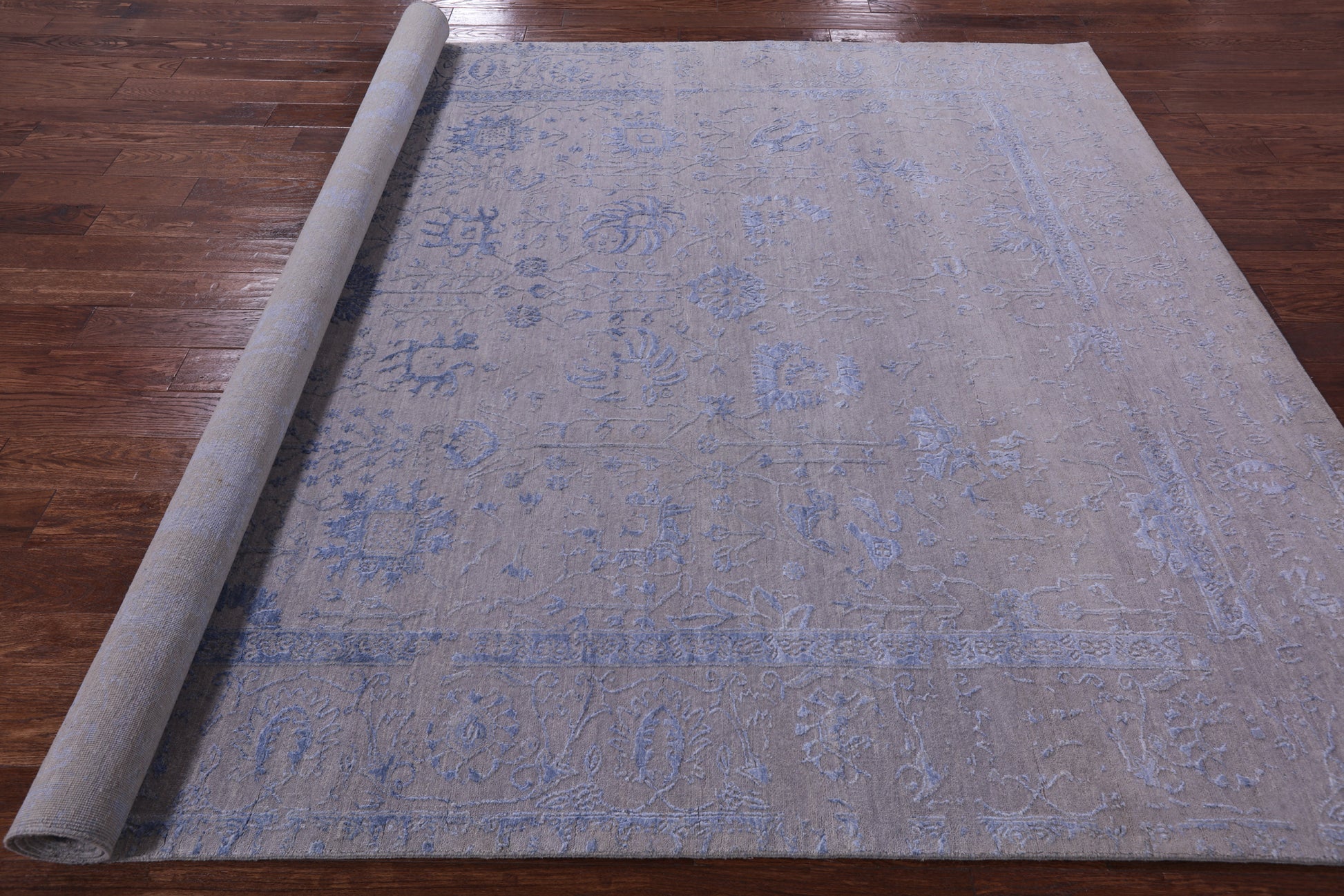 Grey Contemporary Hand Knotted Wool & Silk Rug - 7' 11" X 10' 3" - Golden Nile