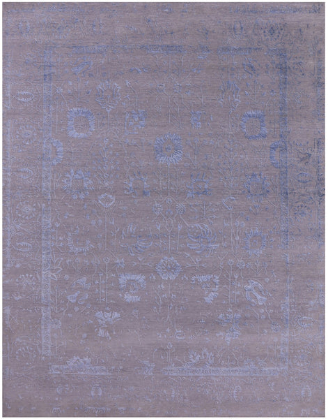 Grey Contemporary Hand Knotted Wool & Silk Rug - 7' 11" X 10' 3" - Golden Nile
