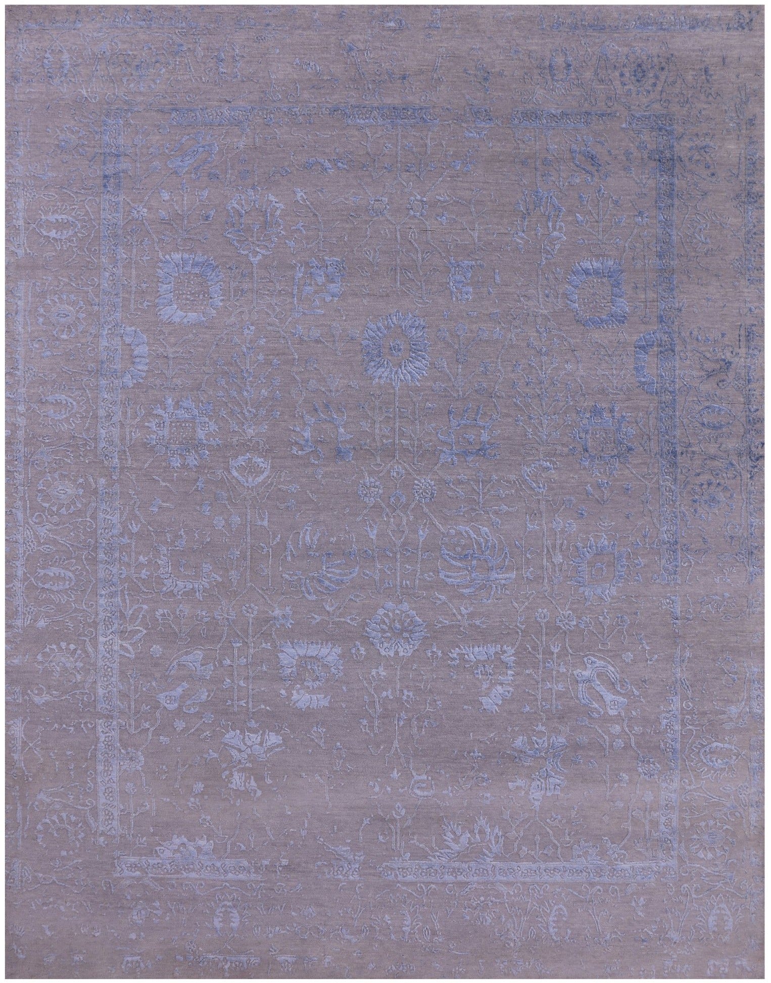 Grey Contemporary Hand Knotted Wool & Silk Rug - 7' 11" X 10' 3" - Golden Nile