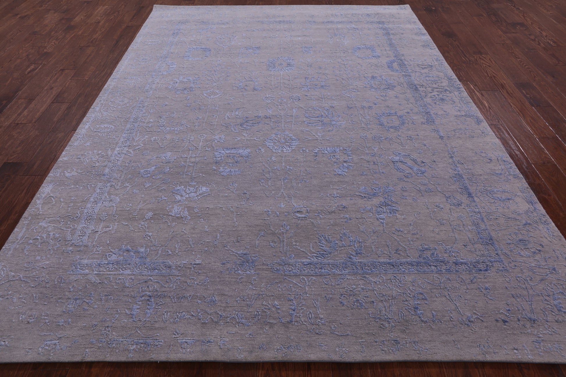 Grey Contemporary Hand Knotted Wool & Silk Rug - 7' 11" X 10' 3" - Golden Nile