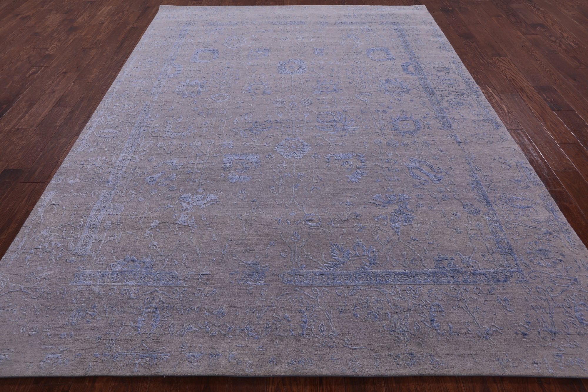 Grey Contemporary Hand Knotted Wool & Silk Rug - 7' 11" X 10' 3" - Golden Nile