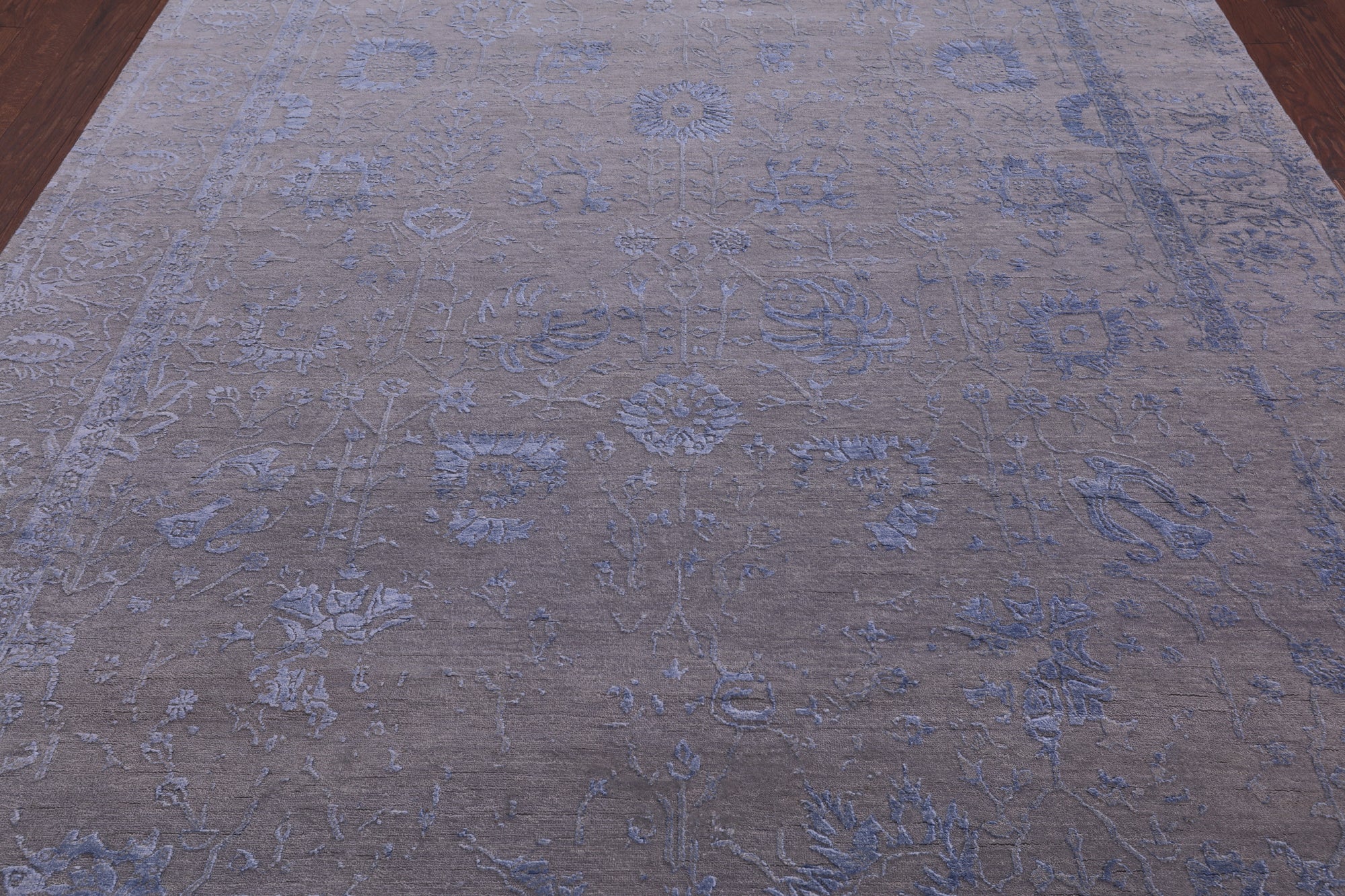 Grey Contemporary Hand Knotted Wool & Silk Rug - 7' 11" X 10' 3" - Golden Nile