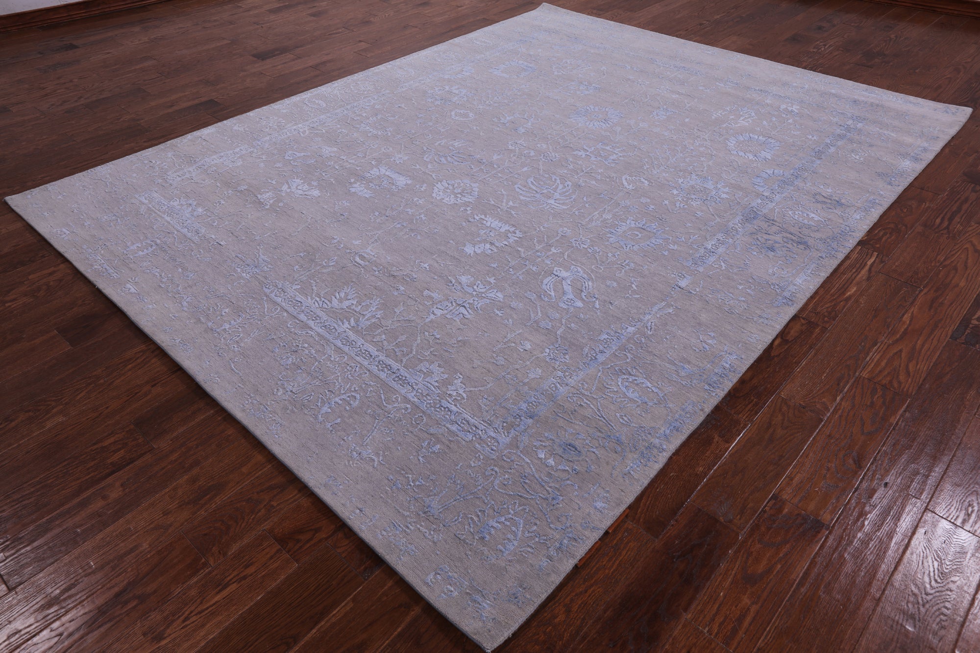 Grey Contemporary Hand Knotted Wool & Silk Rug - 7' 11" X 10' 3" - Golden Nile
