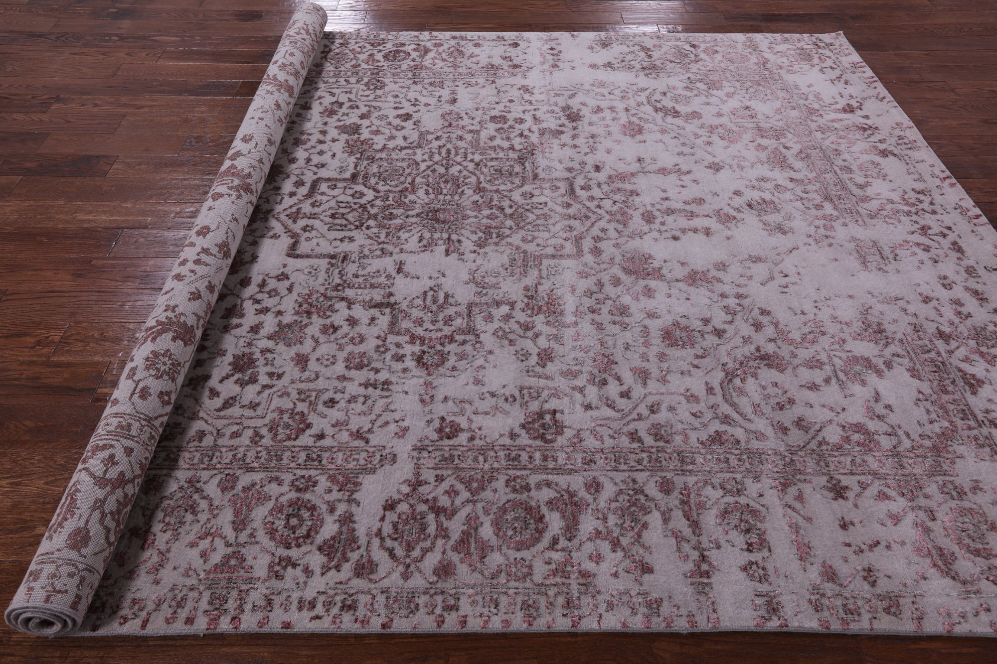 Grey Persian Fine Serapi Hand Knotted Wool & Silk Rug - 8' 2" X 10' 1" - Golden Nile