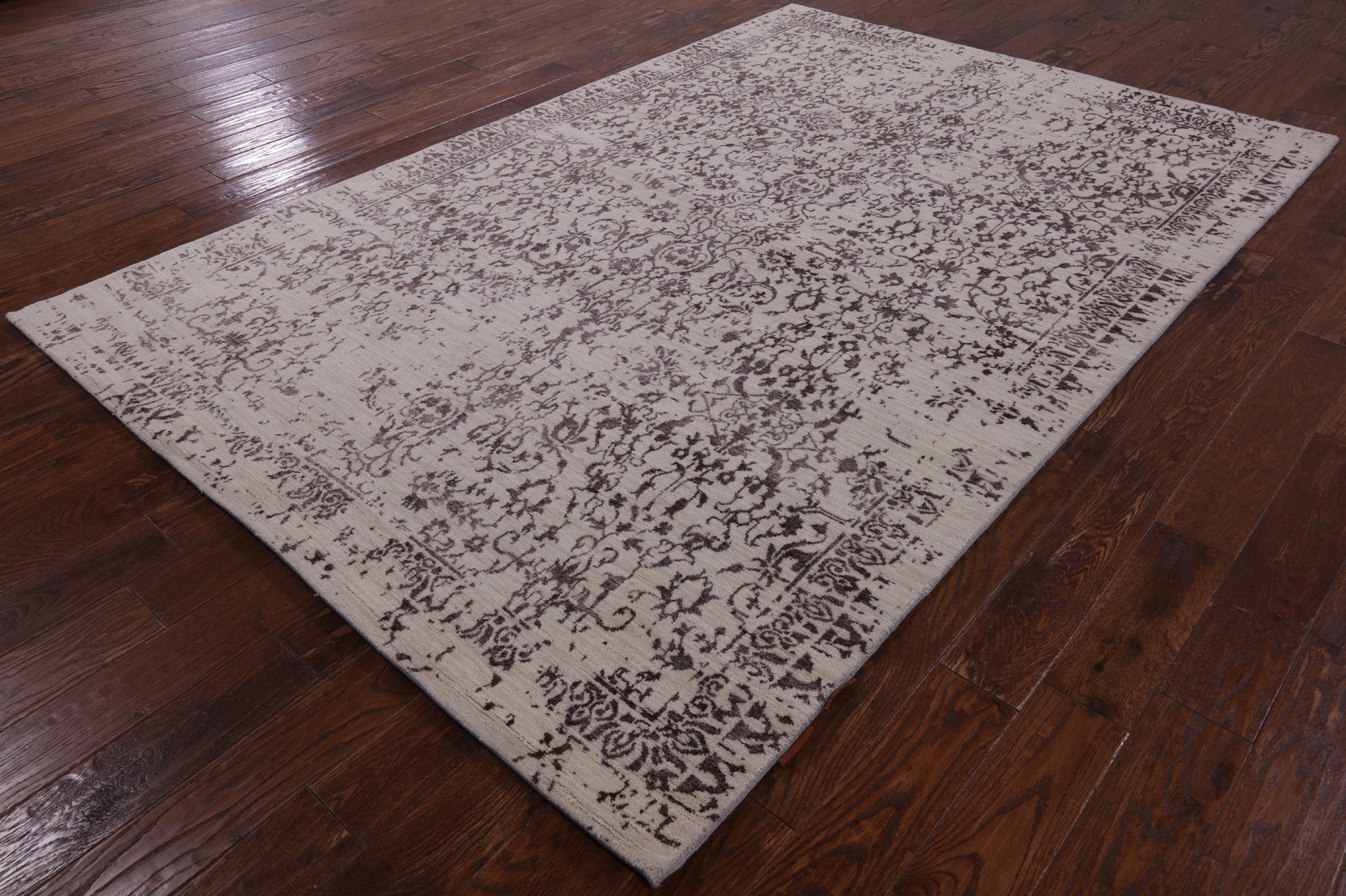 Ivory Modern Handmade Wool & Silk Rug - 6' 1" X 9' 3" - Golden Nile