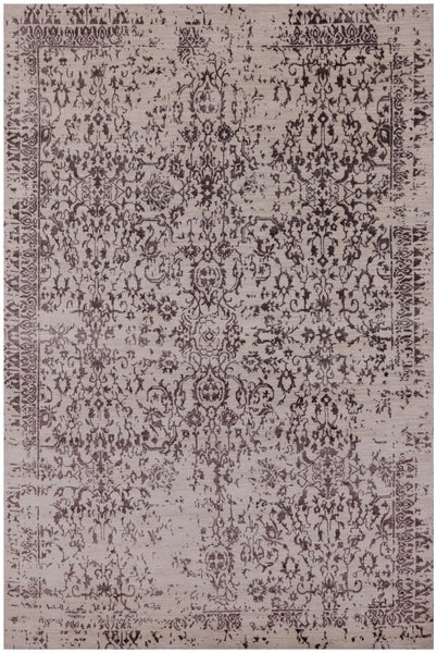 Ivory Modern Handmade Wool & Silk Rug - 6' 1" X 9' 3" - Golden Nile