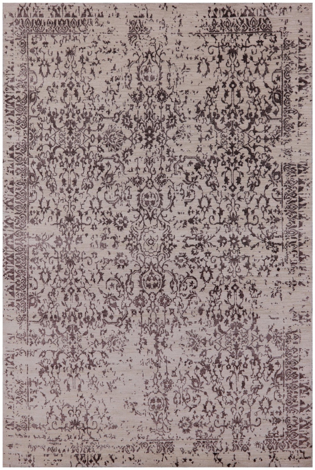 Ivory Modern Handmade Wool & Silk Rug - 6' 1" X 9' 3" - Golden Nile