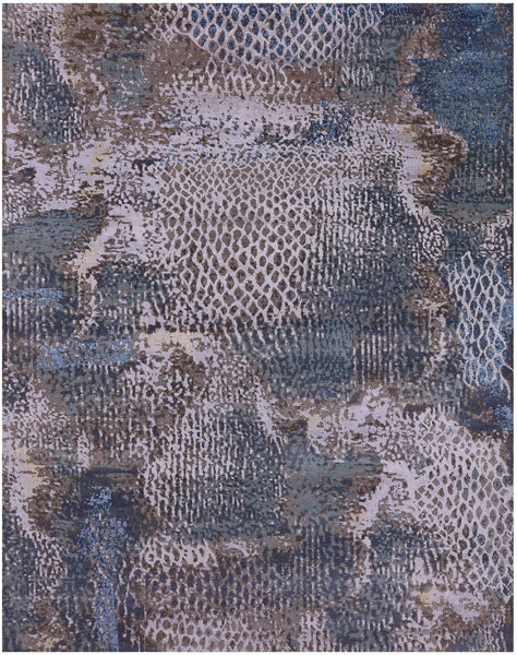 Animal Print Design Abstract Contemporary Hand Knotted Wool & Silk Rug - 8' 1" X 10' 1" - Golden Nile