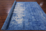Blue Contemporary Hand Knotted Wool & Silk Rug - 7' 11" X 10' 1" - Golden Nile