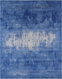 Blue Contemporary Hand Knotted Wool & Silk Rug - 7' 11" X 10' 1" - Golden Nile