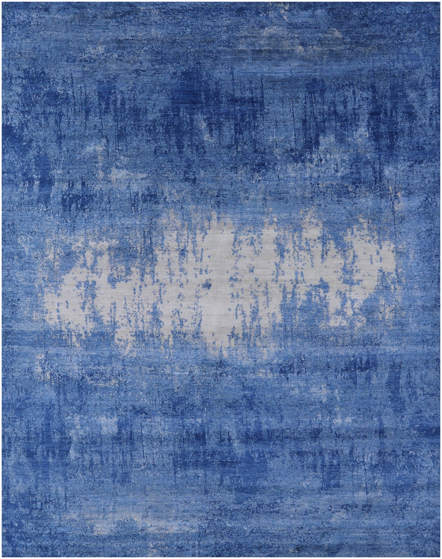 Blue Contemporary Hand Knotted Wool & Silk Rug - 7' 11" X 10' 1" - Golden Nile