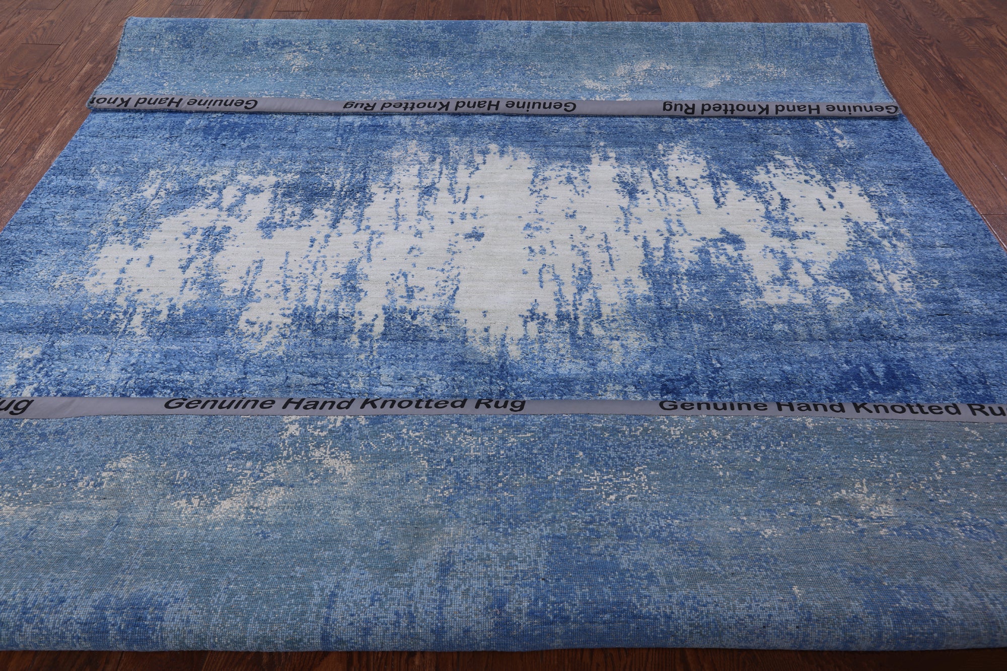 Blue Contemporary Hand Knotted Wool & Silk Rug - 7' 11" X 10' 1" - Golden Nile