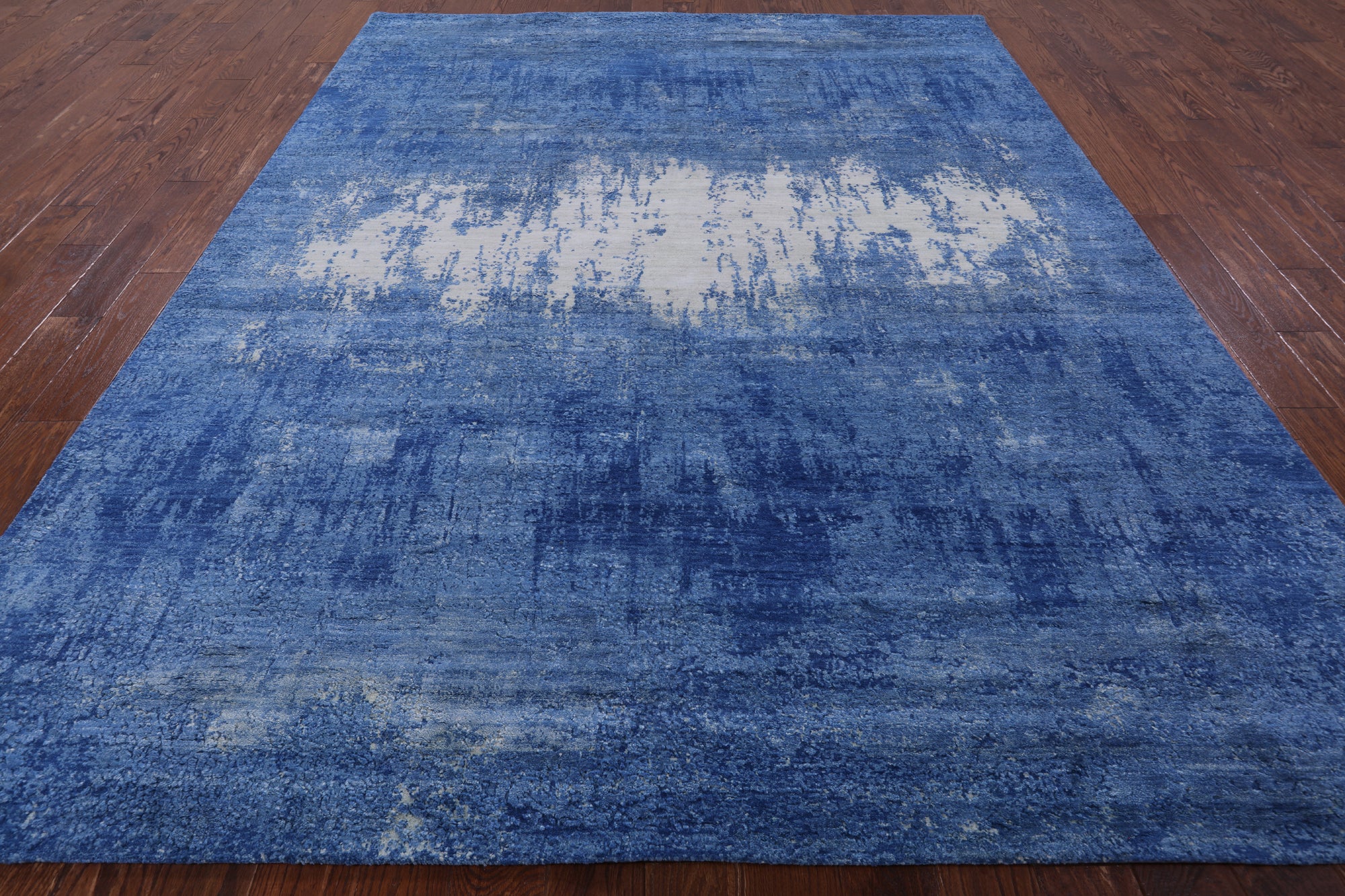Blue Contemporary Hand Knotted Wool & Silk Rug - 7' 11" X 10' 1" - Golden Nile