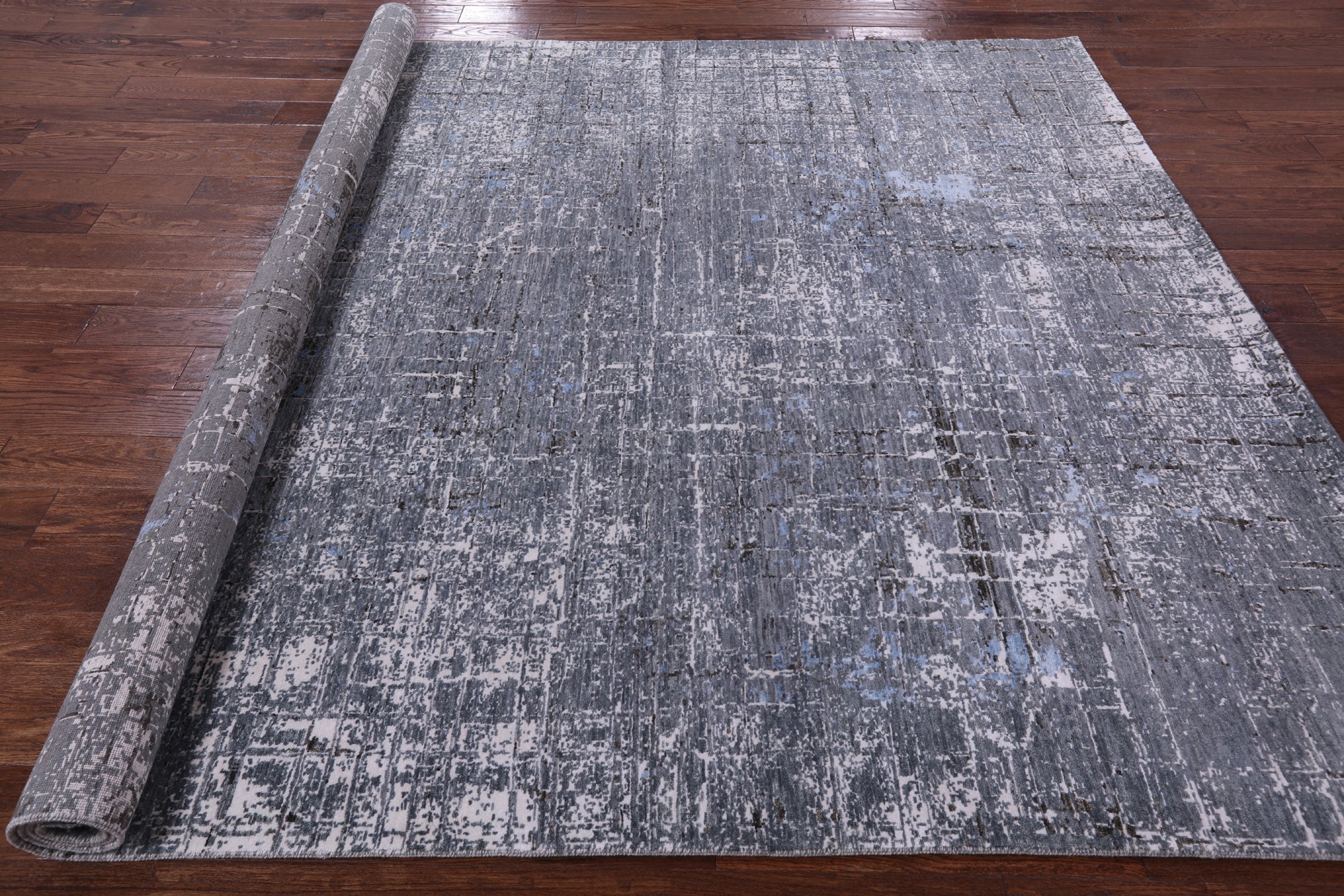 Grey Contemporary Hand Knotted Wool & Silk Rug - 7' 11" X 10' 0" - Golden Nile