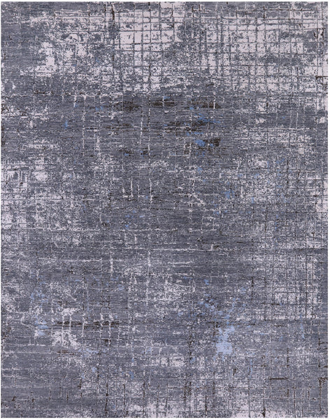 Grey Contemporary Hand Knotted Wool & Silk Rug - 7' 11" X 10' 0" - Golden Nile