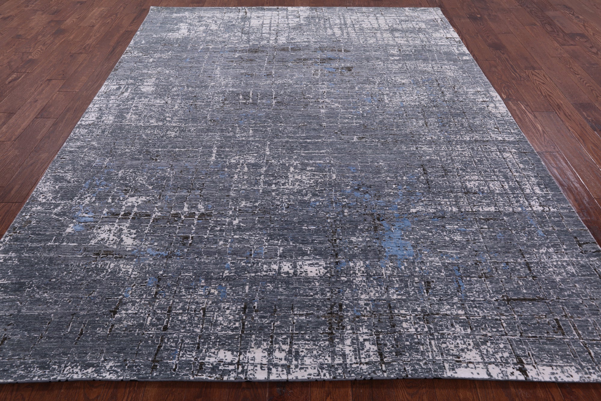 Grey Contemporary Hand Knotted Wool & Silk Rug - 7' 11" X 10' 0" - Golden Nile