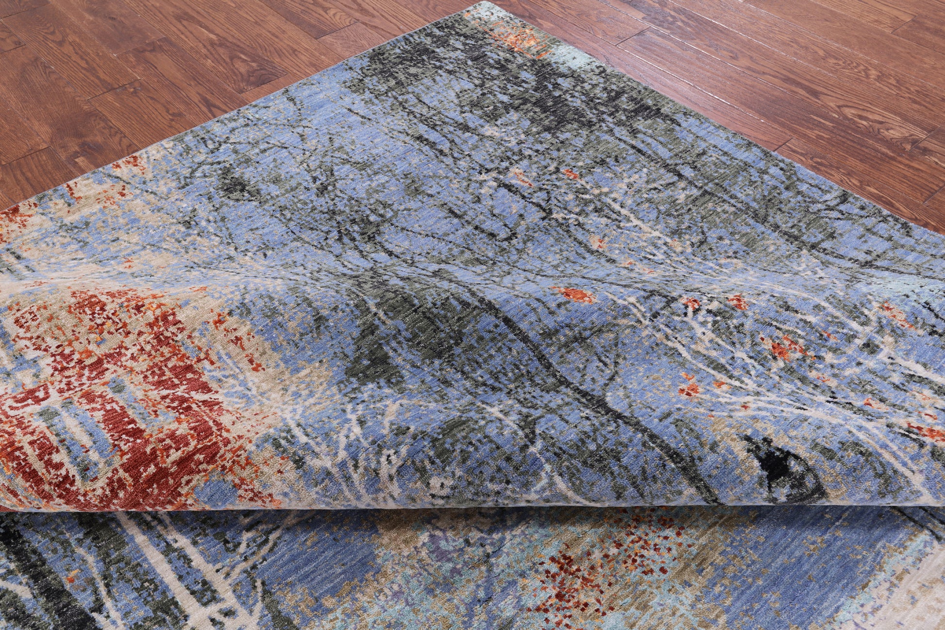 Contemporary Handmade Wool & Silk Urban Design Rug - 8' 0" X 9' 11" - Golden Nile