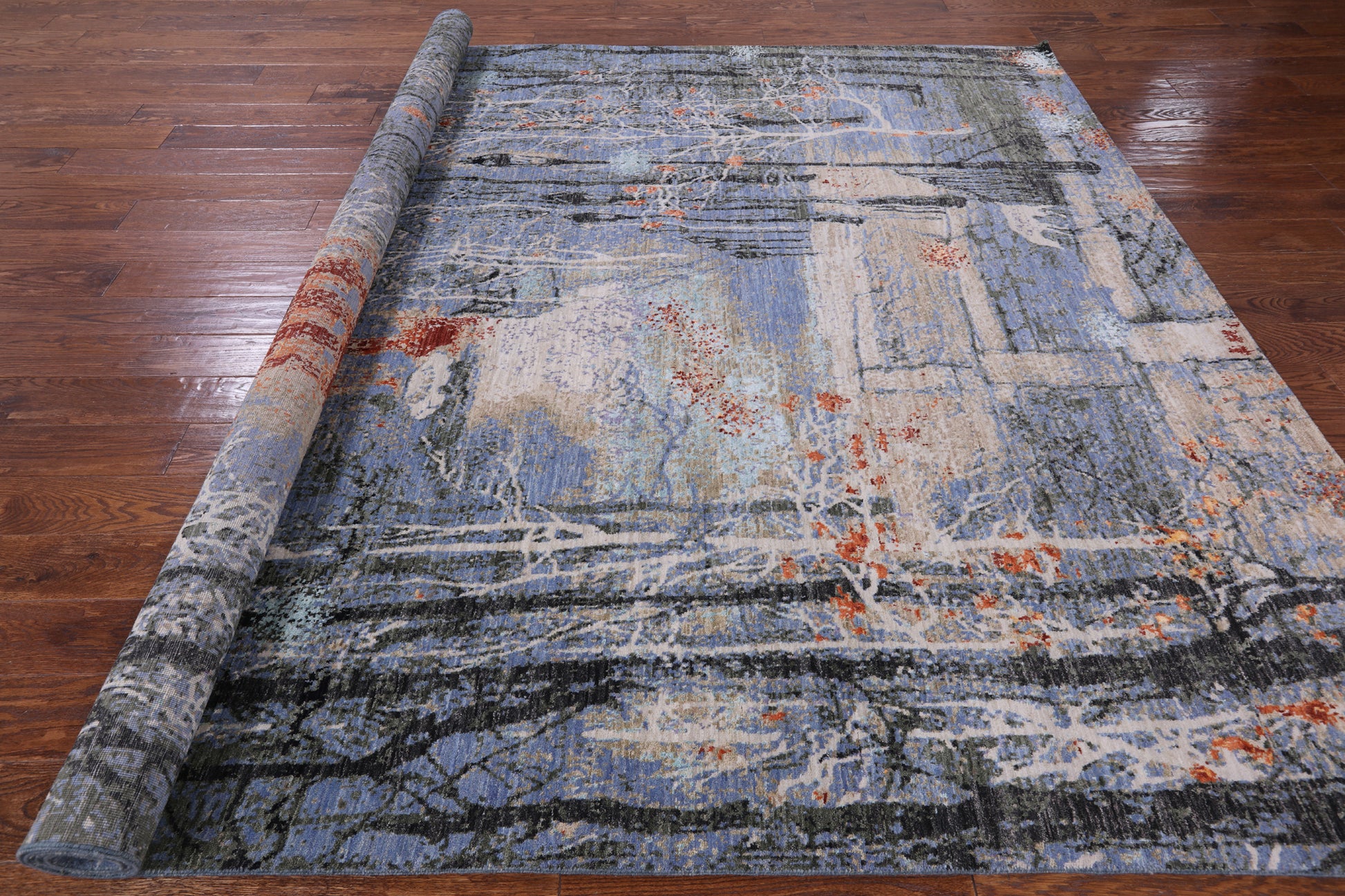 Contemporary Handmade Wool & Silk Urban Design Rug - 8' 0" X 9' 11" - Golden Nile