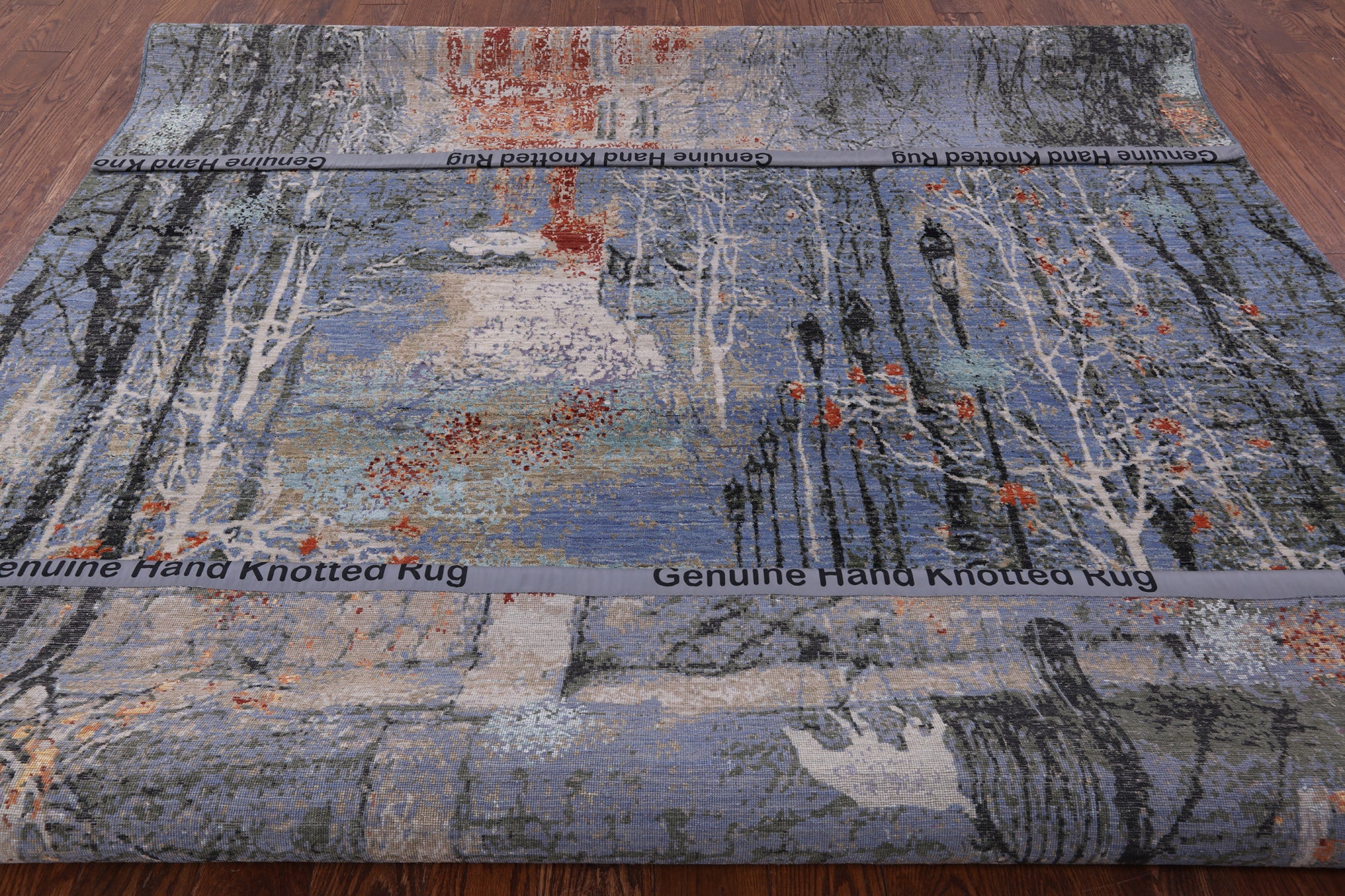 Contemporary Handmade Wool & Silk Urban Design Rug - 8' 0" X 9' 11" - Golden Nile