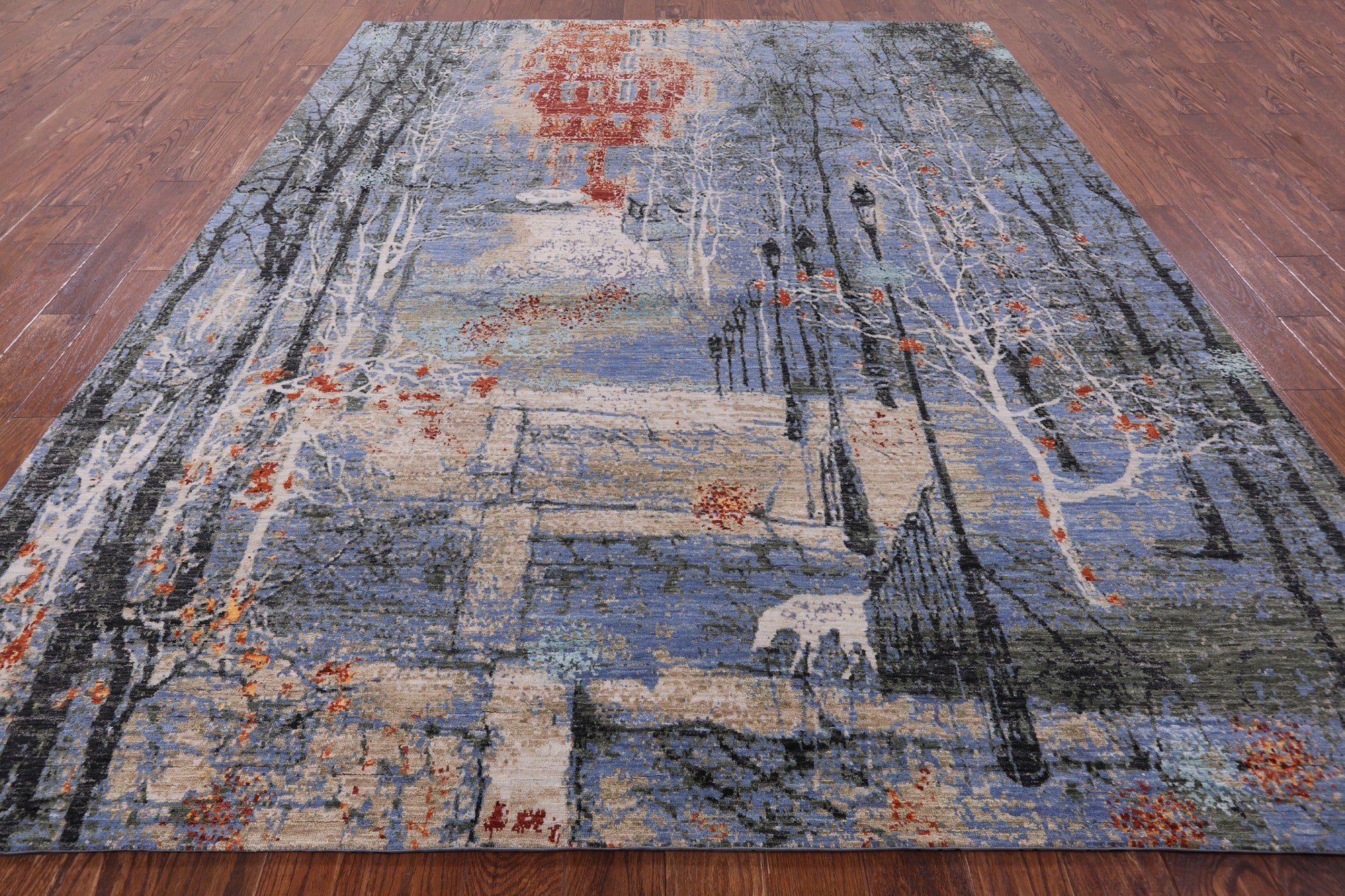 Contemporary Handmade Wool & Silk Urban Design Rug - 8' 0" X 9' 11" - Golden Nile