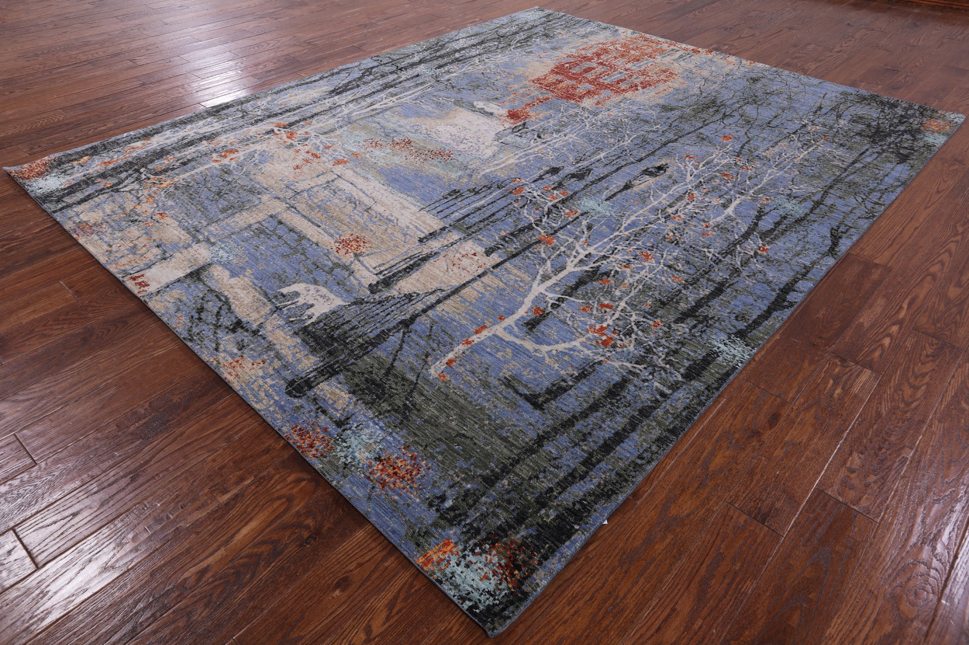 Contemporary Handmade Wool & Silk Urban Design Rug - 8' 0" X 9' 11" - Golden Nile