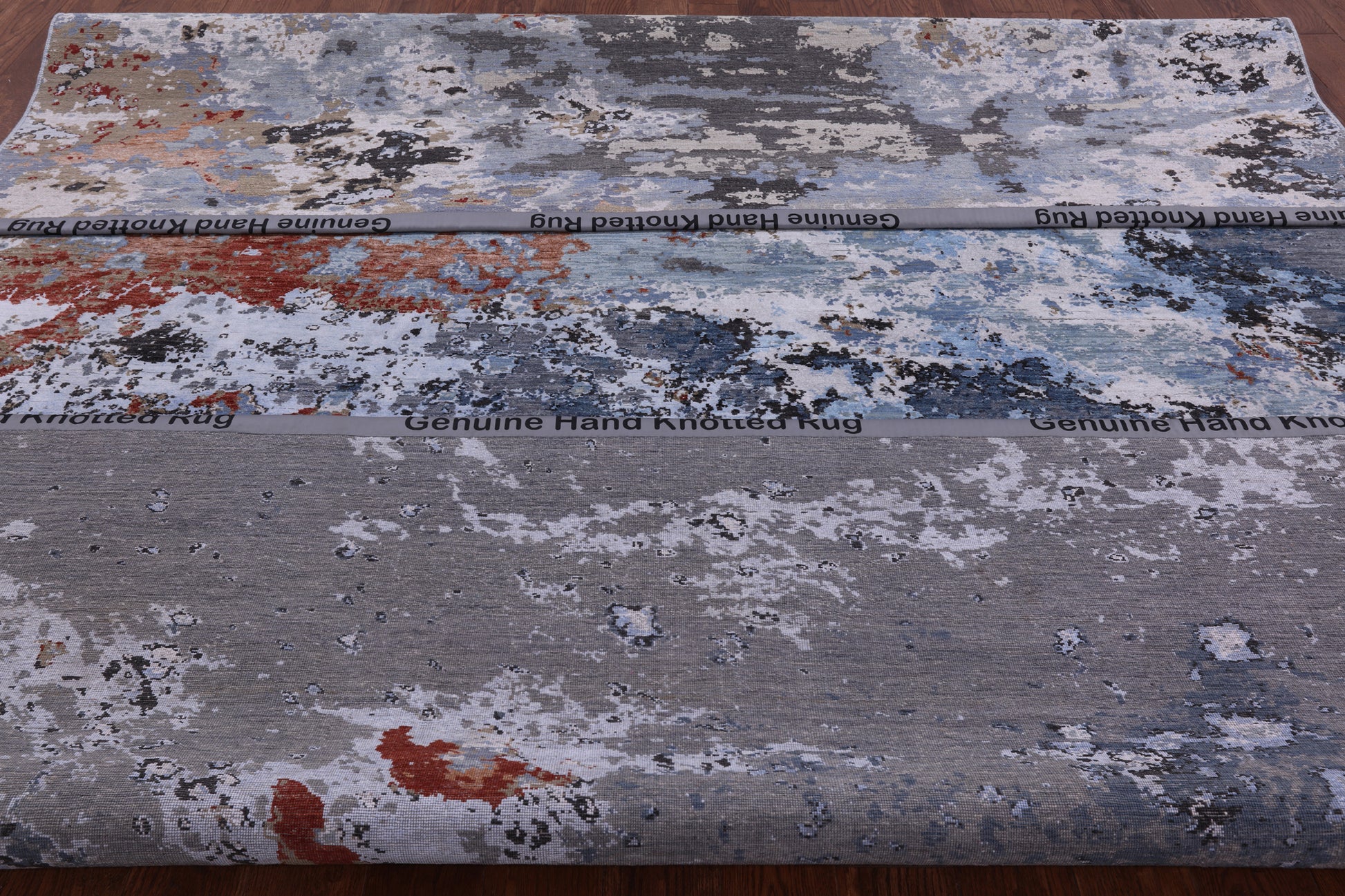 Contemporary Hand Knotted Wool & Silk Abstract Design Rug - 9' 0" X 12' 0" - Golden Nile