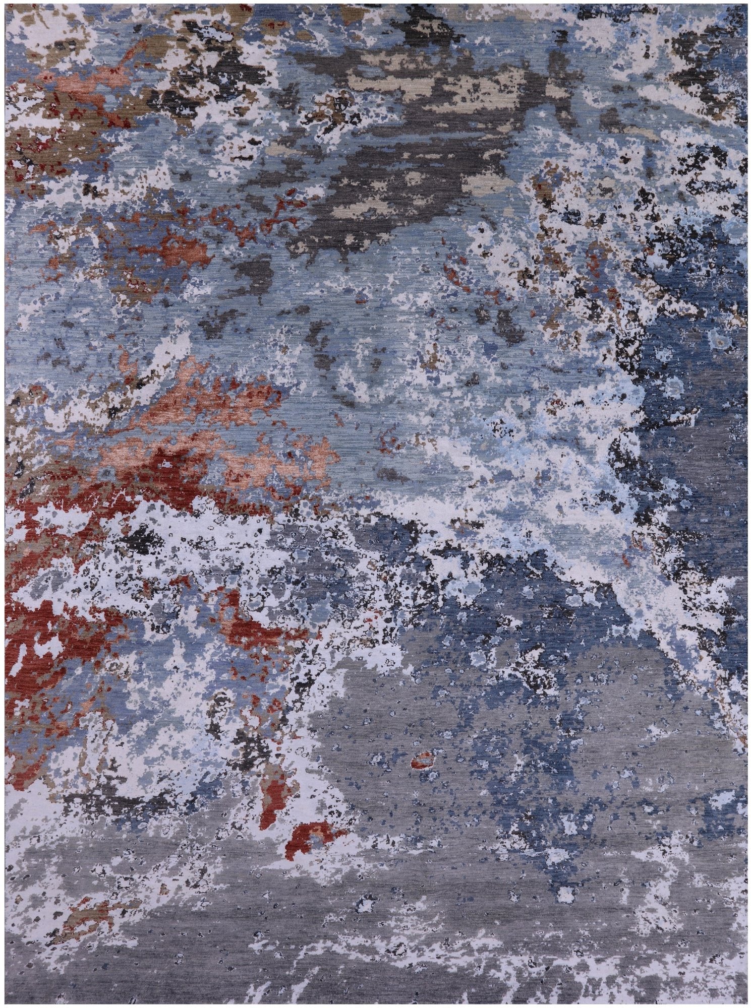 Contemporary Hand Knotted Wool & Silk Abstract Design Rug - 9' 0" X 12' 0" - Golden Nile
