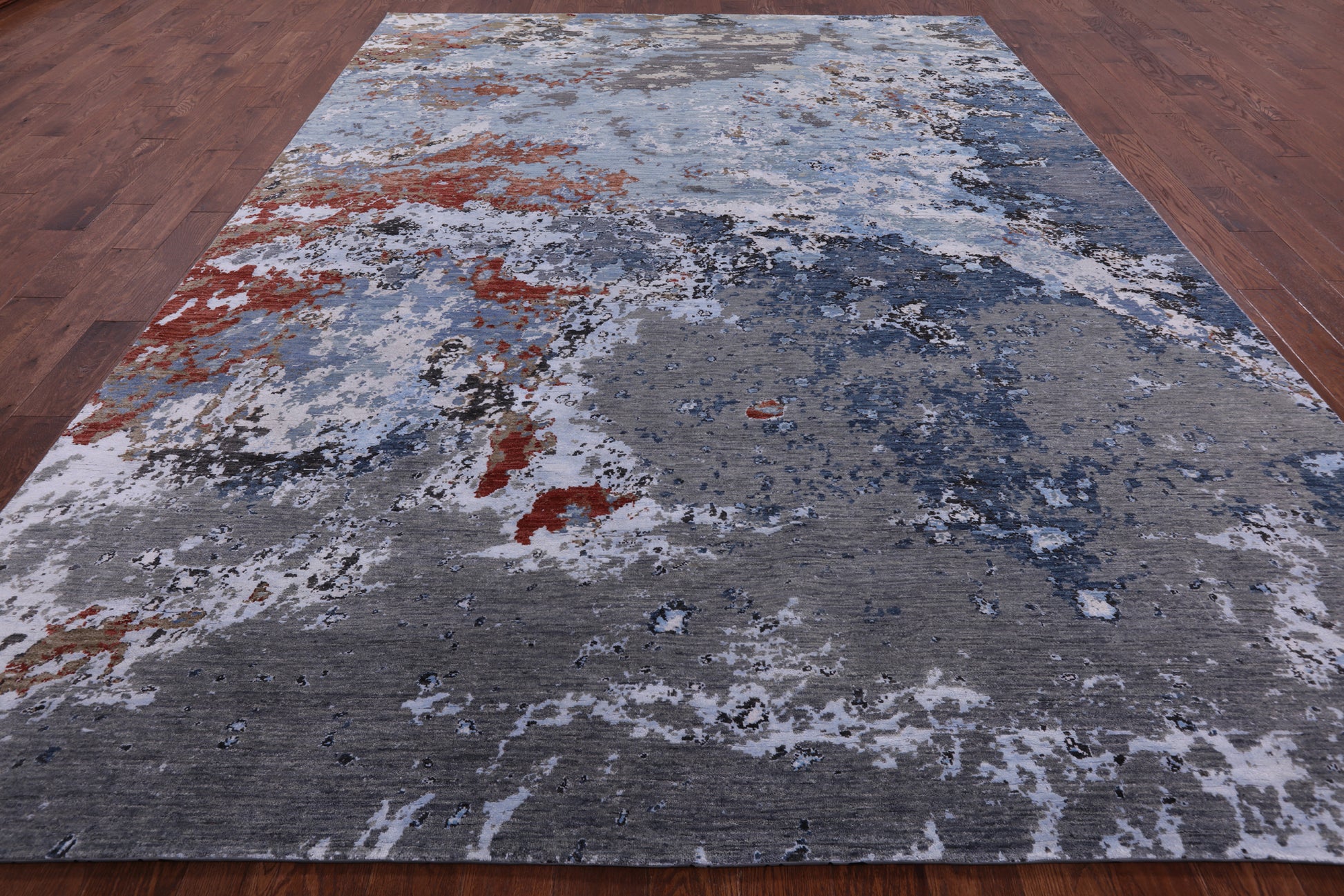 Contemporary Hand Knotted Wool & Silk Abstract Design Rug - 9' 0" X 12' 0" - Golden Nile
