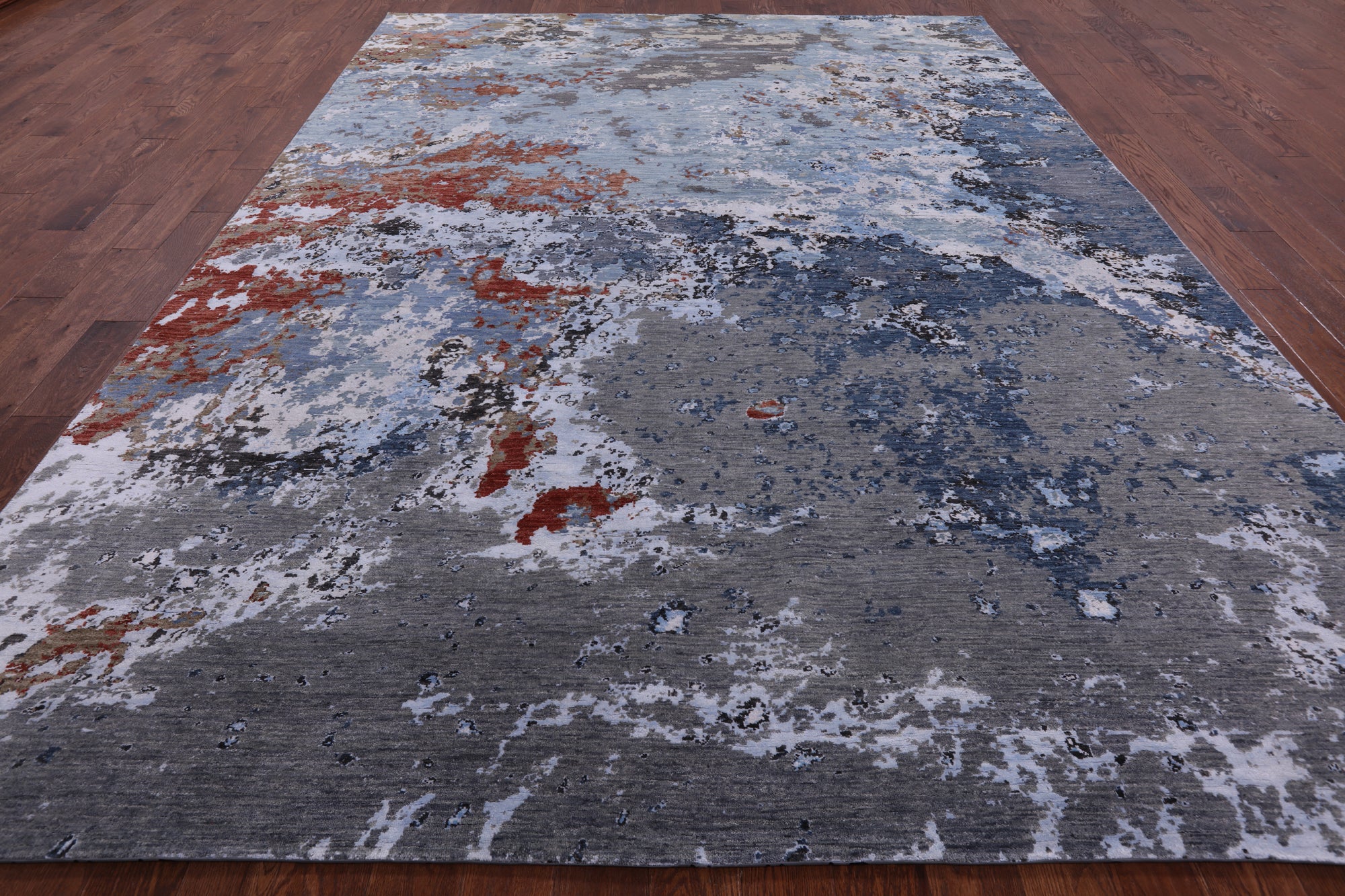 Contemporary Hand Knotted Wool & Silk Abstract Design Rug - 9' 0" X 12' 0" - Golden Nile
