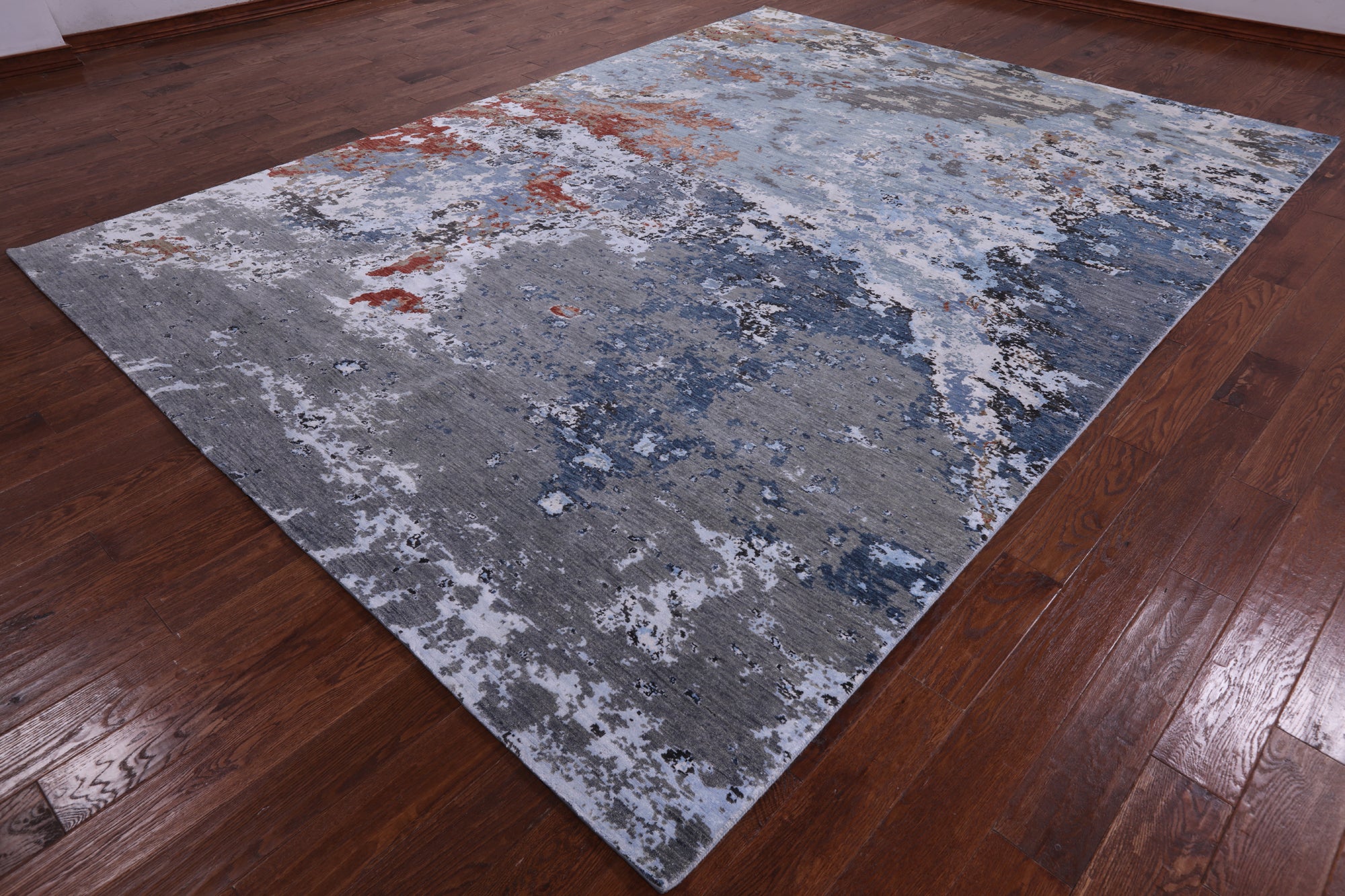 Contemporary Hand Knotted Wool & Silk Abstract Design Rug - 9' 0" X 12' 0" - Golden Nile