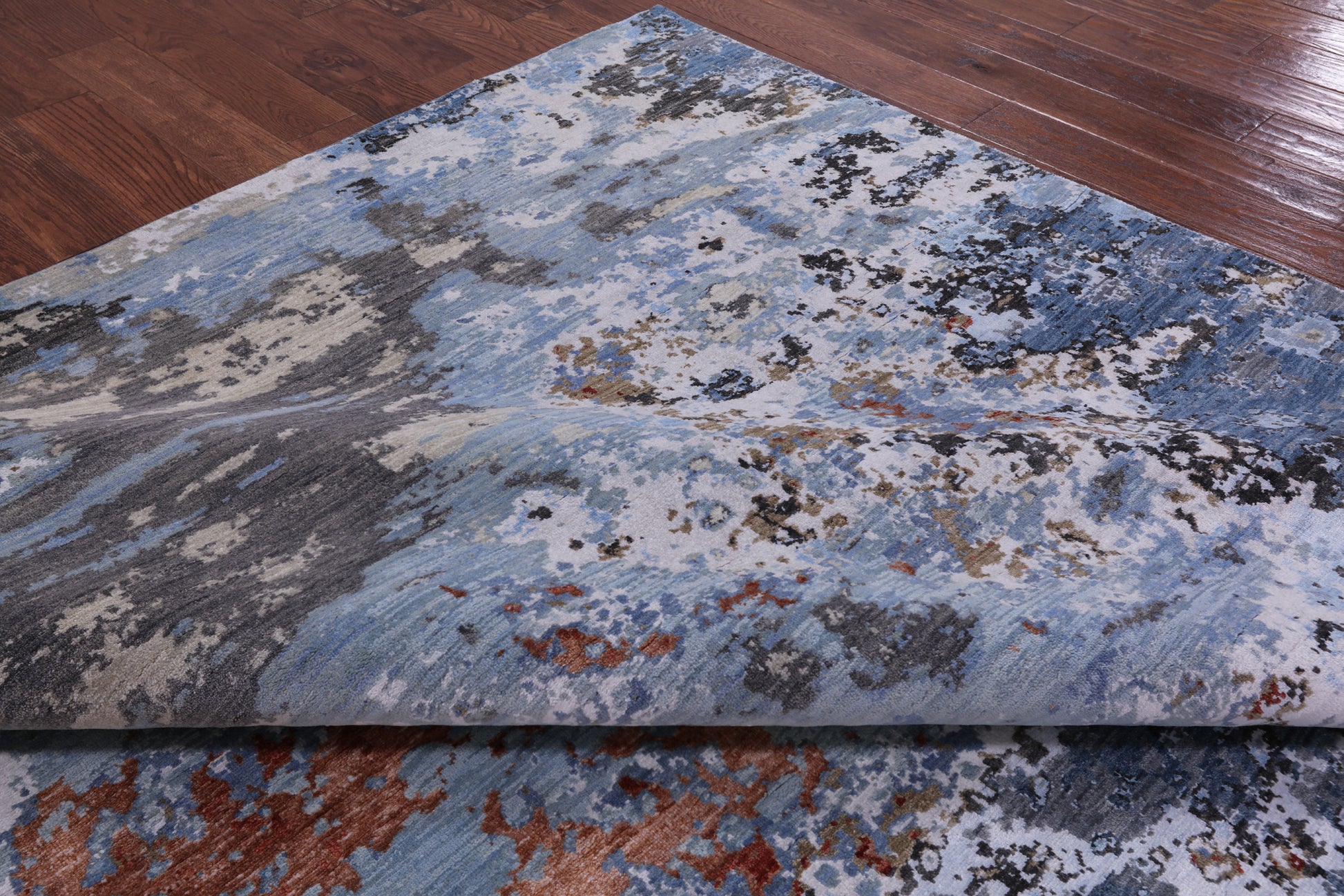 Contemporary Hand Knotted Wool & Silk Abstract Design Rug - 9' 0" X 12' 0" - Golden Nile