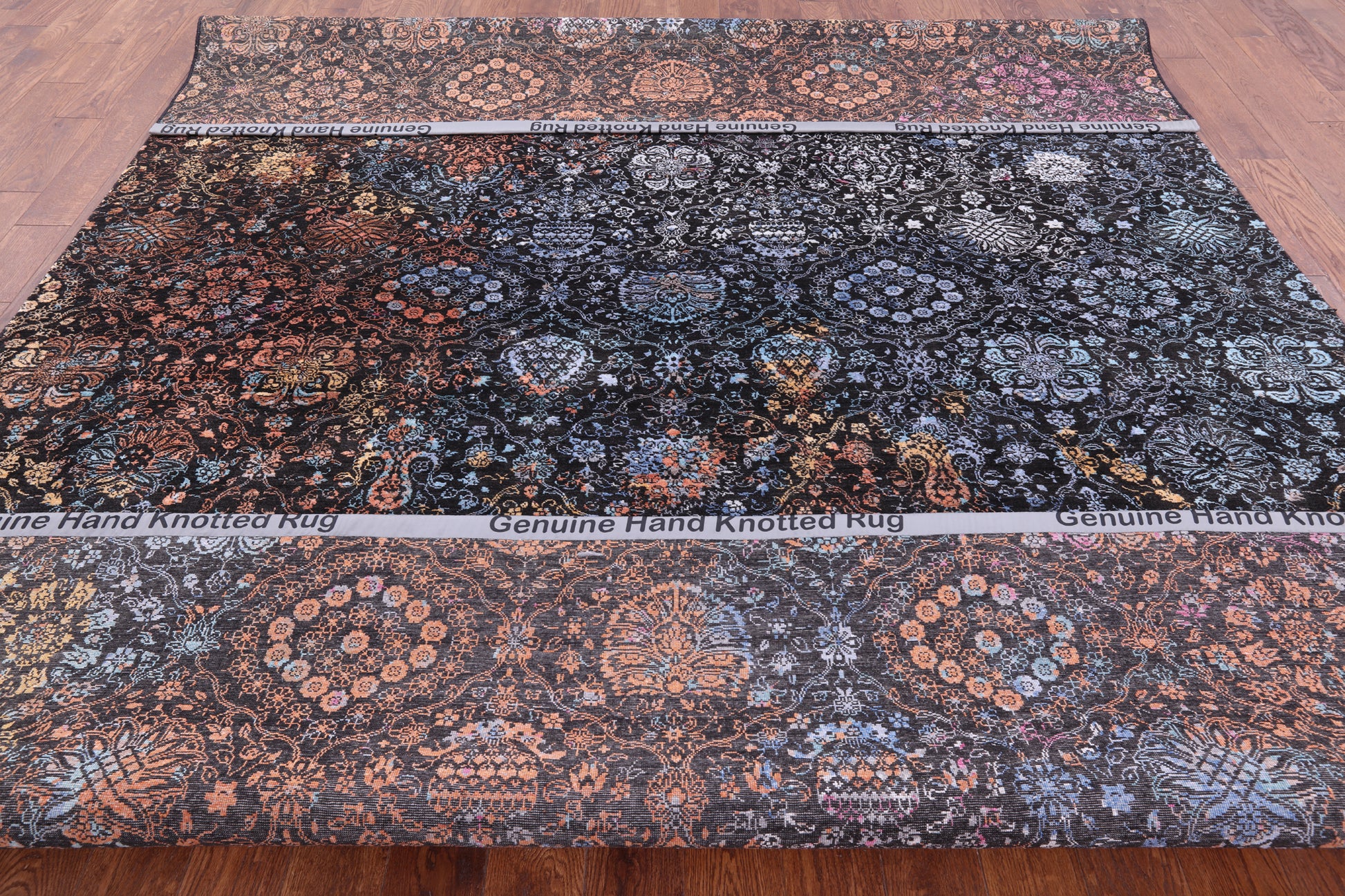 Black Modern Hand Knotted Wool & Silk Rug - 9' 0" X 12' 0" - Golden Nile