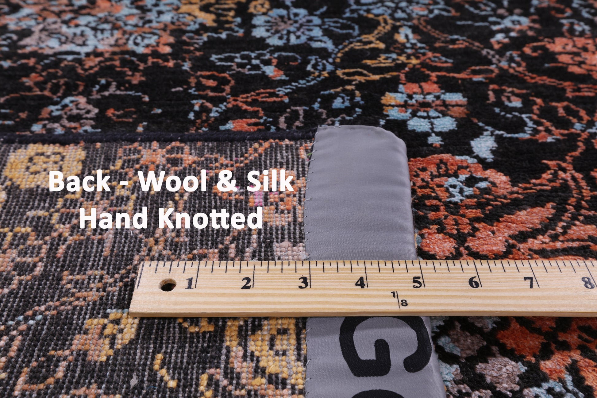 Black Modern Hand Knotted Wool & Silk Rug - 9' 0" X 12' 0" - Golden Nile