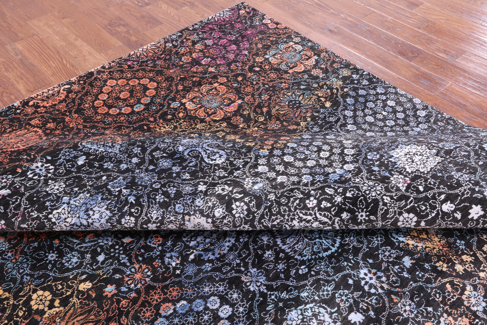 Black Modern Hand Knotted Wool & Silk Rug - 9' 0" X 12' 0" - Golden Nile