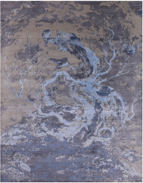Modern Hand Knotted Wool & Silk Rug - 9' 0" X 11' 11" - Golden Nile