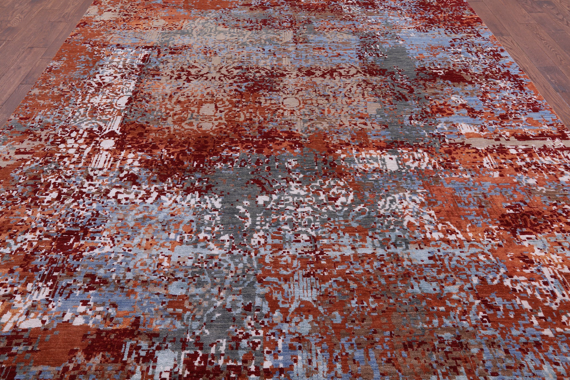 Contemporary Hand Knotted Wool & Silk Rug - 9' 6" X 13' 4" - Golden Nile