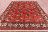 Red Turkmen Ersari Hand Knotted Wool Rug - 8' 5" X 9' 7" - Golden Nile