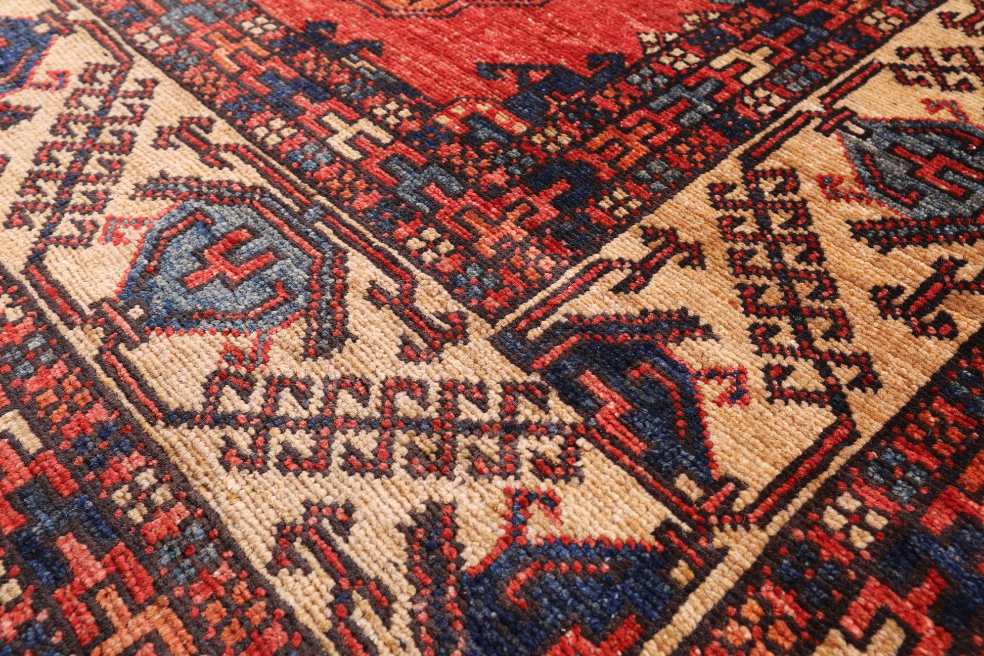 Red Turkmen Ersari Hand Knotted Wool Rug - 8' 5" X 9' 7" - Golden Nile