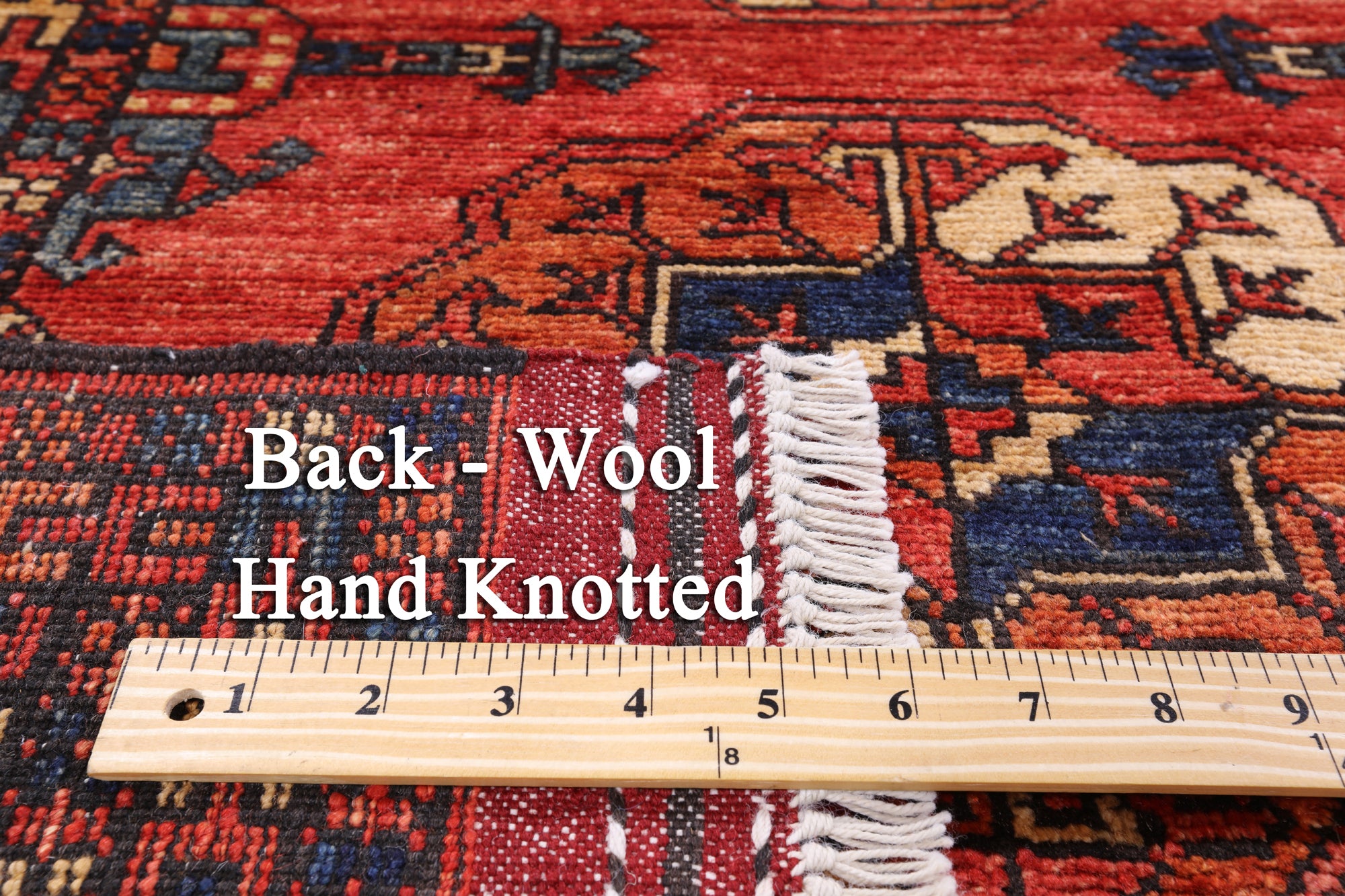 Red Turkmen Ersari Hand Knotted Wool Rug - 8' 5" X 9' 7" - Golden Nile