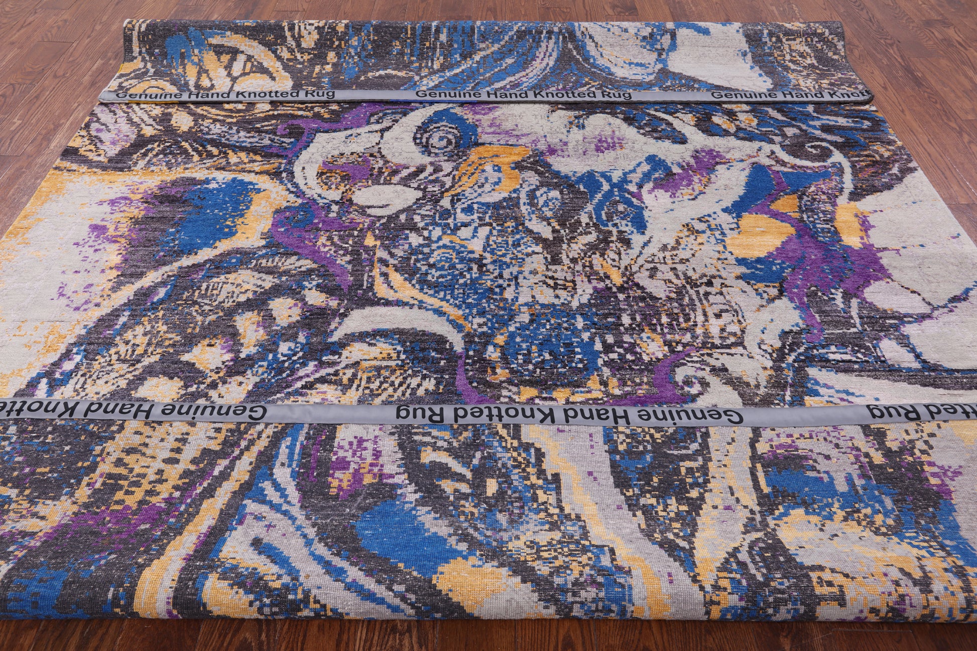 Contemporary Handmade Wool & Silk Butterfly Design Rug - 8' 0" X 9' 10" - Golden Nile