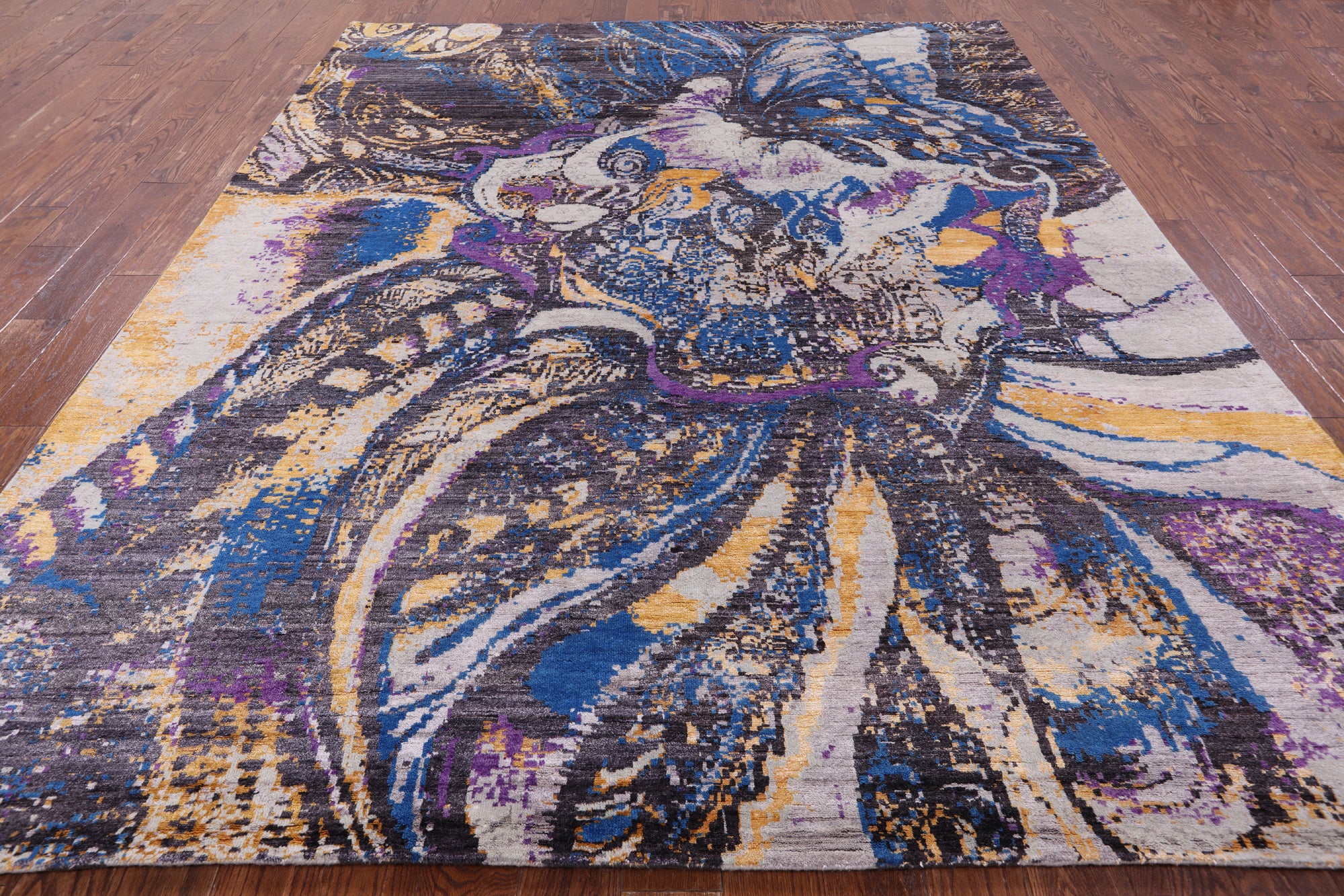 Contemporary Handmade Wool & Silk Butterfly Design Rug - 8' 0" X 9' 10" - Golden Nile
