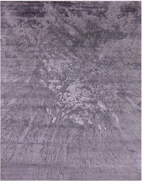Modern Hand Knotted Wool & Silk Forest Trees Design Rug - 9' 2" X 11' 11" - Golden Nile