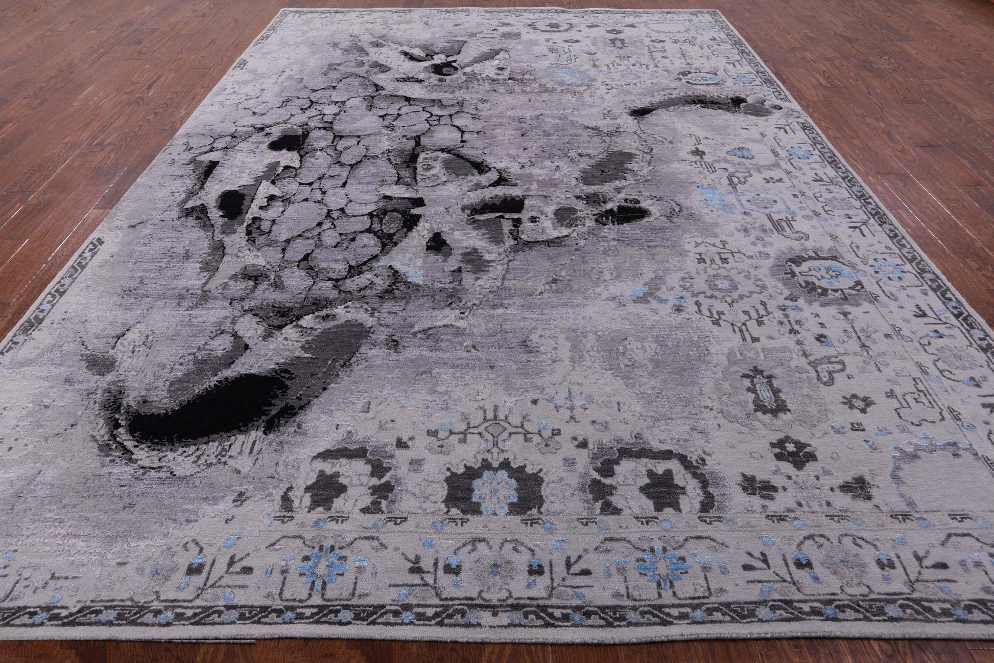 Modern Hand Knotted Wool & Silk Fish Design Rug - 9' 1" X 12' 2" - Golden Nile